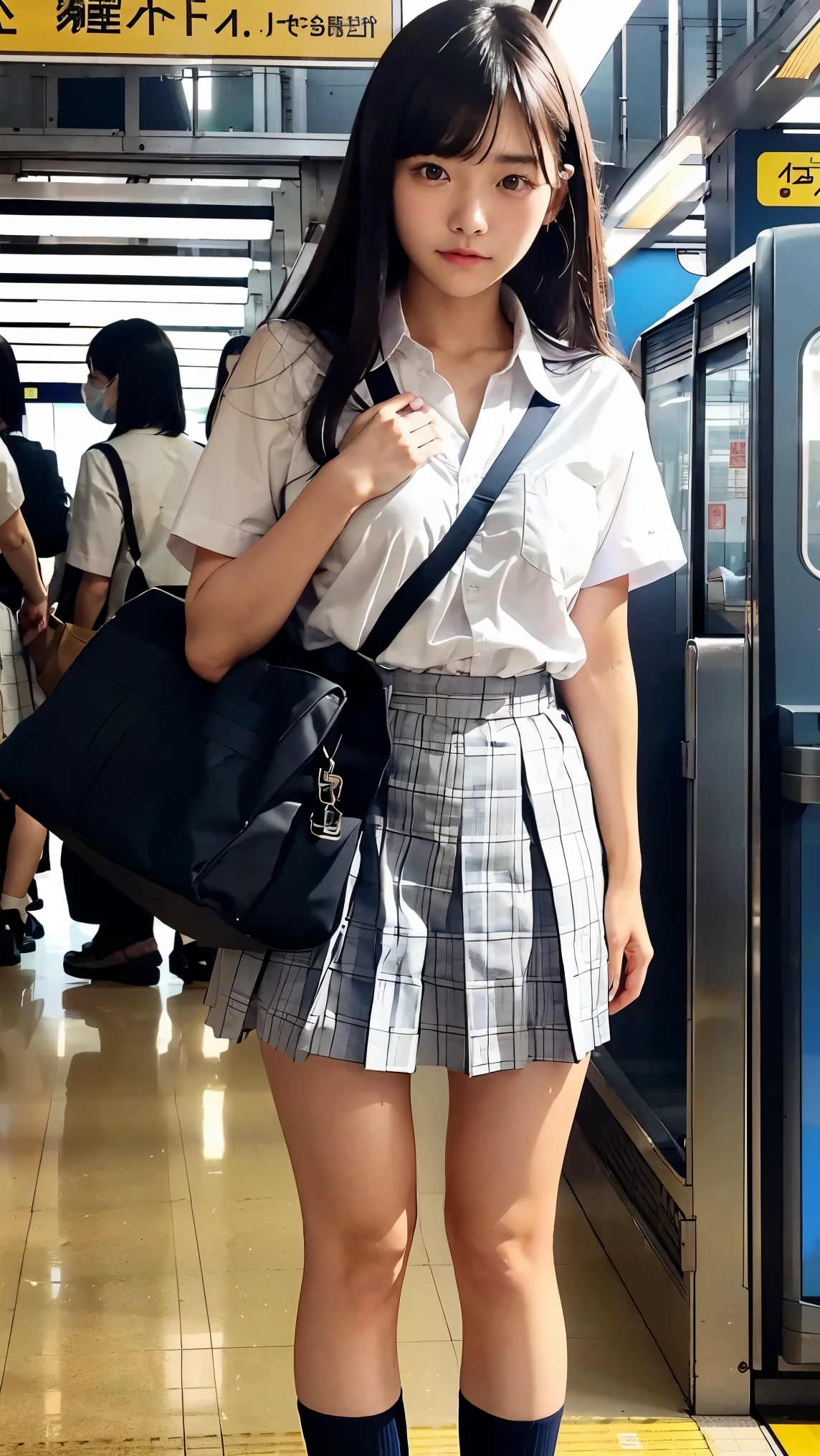 （tmasterpiece）），（HighestQuali），（A detailed），（one-girl），Female Student，校服，short  skirt，full bodyesbian，on train。
train to school,barechested
