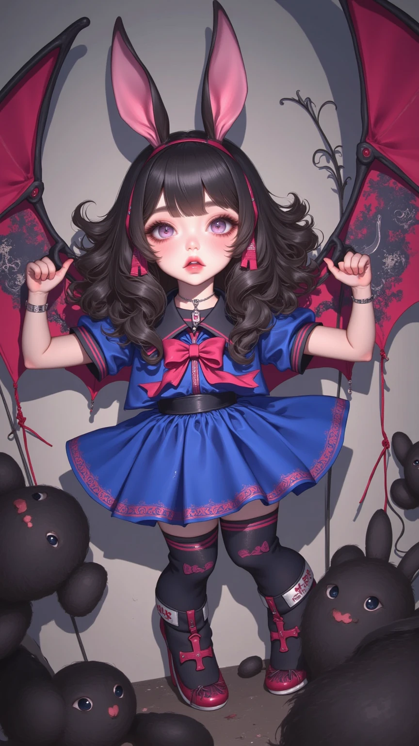 (((Create one girl 16+ years old.), (close-up), (stands all tall)), ((Dark and mysterious), (Night, rain blood, gothic anime girl)))_(((Gothic unusual masterpiece art)),((ominous clouds, hauntingly beautiful, ethereal moonlight, eerie shadows))_(((Little loli, miniature, chibi, full-length)),((miniature-graceful body, full-length - standing) , (beautiful figure, half-turn)_(16+ years)))_(((Cute girl, small peach breasts, graceful figure, narrow waist, smooth hips)),((long double braids),(tight braids) , (braided hair),(dark hair)),((red lips)), ((smile)))_ ((((Shiny skin:1.5, white skin, light skin: 1.5)),((sexy), (erotic),(cute, kawaii)(nsfw)))_(((Bare shoulders, black lace dress)),BIRTHDAYCake(((black chiffon dress, very short dress, tight-fitting), (black), (sheer lace dress) ),((stands almost completely naked, tattoos)))_(((Arms in elbow pads, palms in tactical gloves),(bare thighs, stomach)),((legs in combat knee pads, thigh-high stockings)), (( chunky leather lace-up boots)))_(((Impressive artistry, exquisite details, gothic architecture, dramatic lighting, vibrant red hues, ominous figures, strange symbols, surreal elements))_((Strong contrasts, eerie, artistic masterpiece, detailed textures, dark color palette, foreboding horror), (alien flowers, skulls))_((Digital painting, anime style, cyberpunk), (best quality, 4k, high resolution, masterpiece: 1.2)),((ultra detail)) ,((realistic, photorealistic, photorealistic: 1.37)))_(((Soft clear shapes, broad strokes, attention to detail)))_(((High quality, 16K | Ultra HD | Full HD))).
