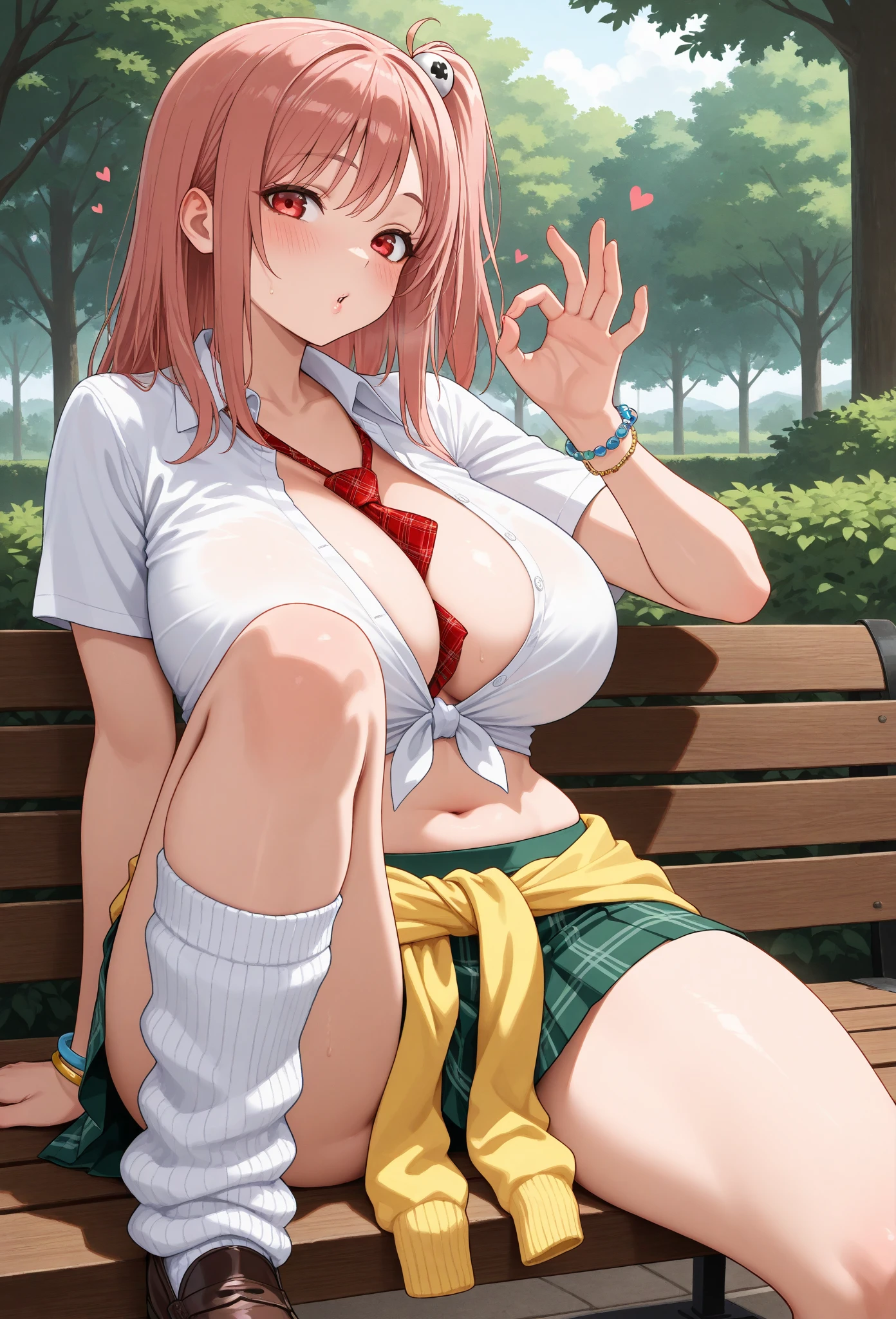 2D, masterpiece, highest quality, anime, Very detailed, One Girl, alone, nakano ichika, Pink Hair, Big Breasts, Sitting, School, Outdoor, smile,naked,Nipples,Total,nude,Spread your legs, Pink is good