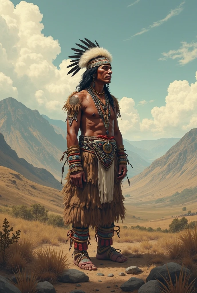 masterpiece, best quality, ultra-detailed, best shadow),(western style:0.5), (realistic:1.2), analog style, (fibonacci), (detailed background, native american, tupi, tents, tribe, Amazon, looking at,whole body