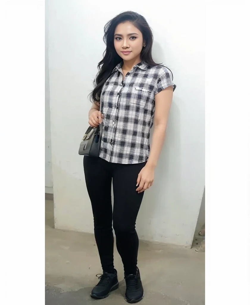 body photo, beautiful detailed, cute face, short, Guanajuato teen, short black hair, black hair over one eye, long sleeve plain T-shirt, long pants, pearshaped wide hips with thick thighs, solo,