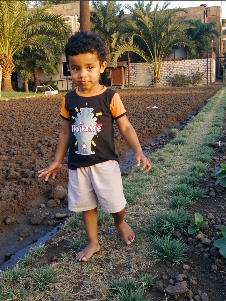 1 boy aventureiro, 6 anos, aventureiro, espantado, Curvo, looking at strange seeds on the ground, camiseta branca com o sol desenhado, bermuda azul, cidade de minas gerais, brasil, jardim, birds, luz solar, piso, nuvens, quintal de casa