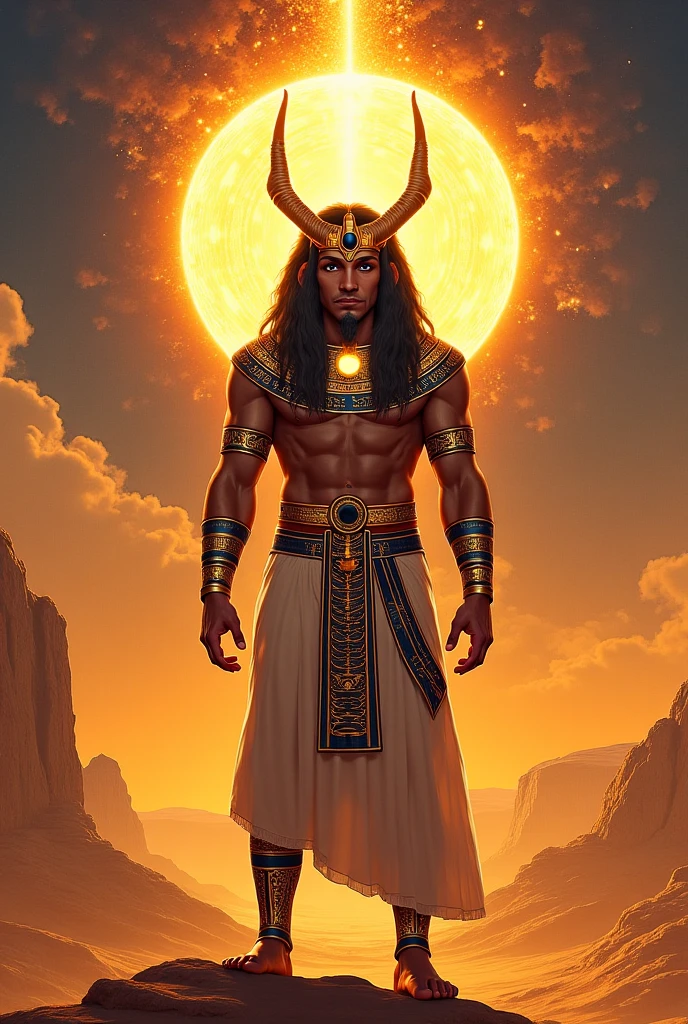 Egyptian male god looking down earth from the sky without the wings