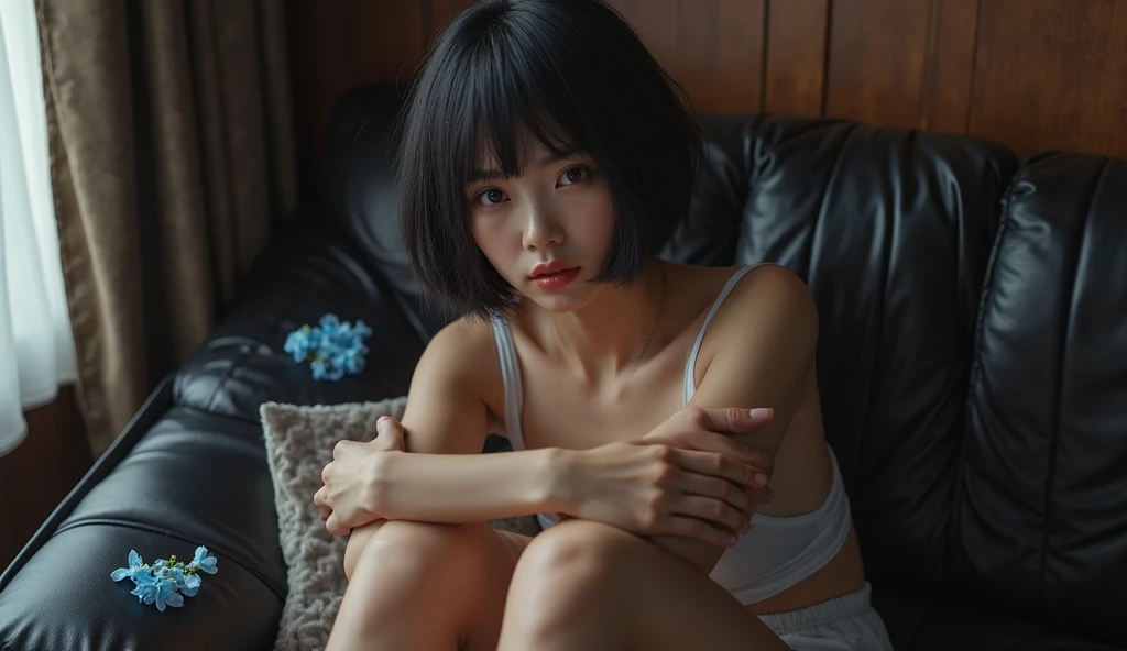 1girl in, 22year old, gradient, up looking_で_viewer, Black_hair, Solo by JM, Yoshiko Akishino, Shorthair