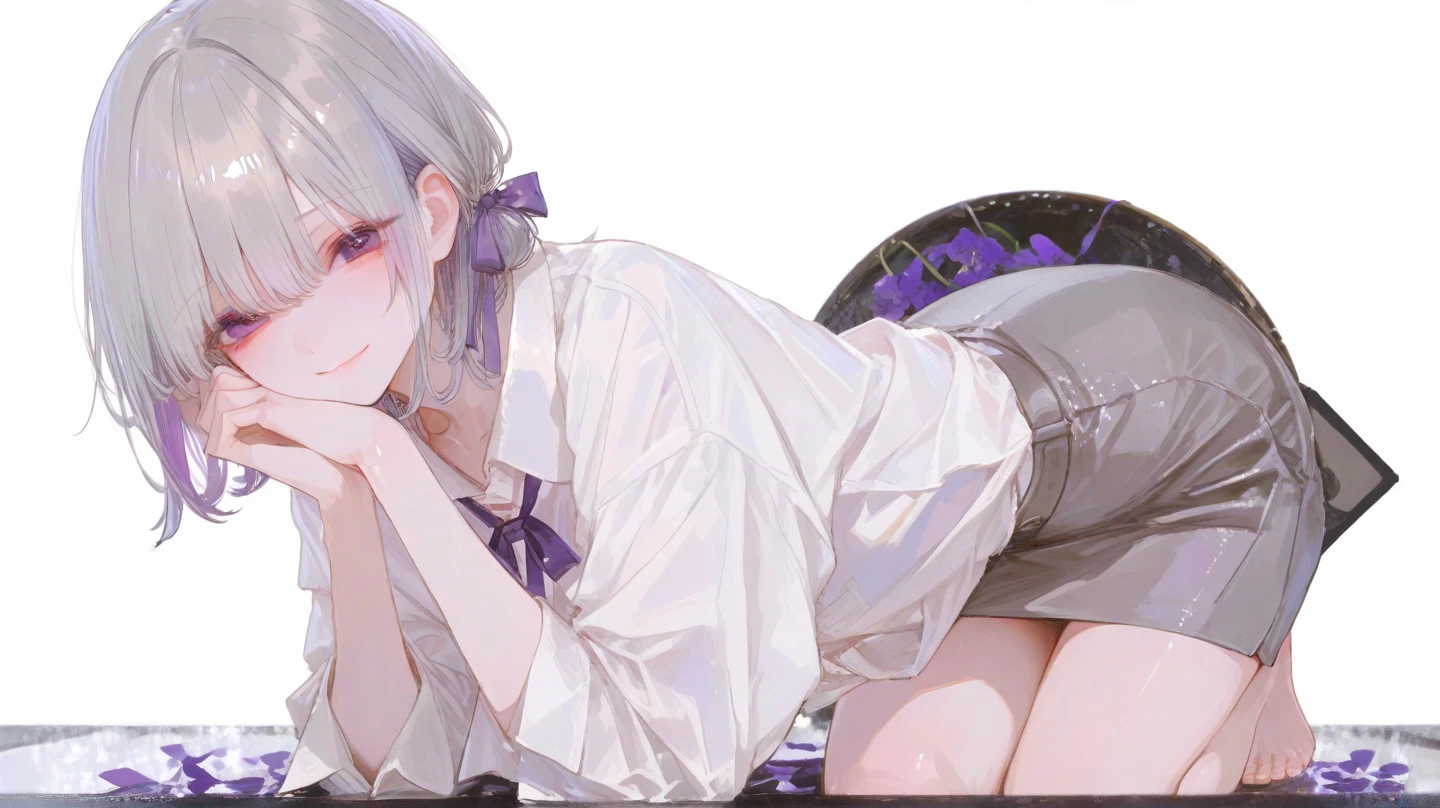 Female 1、,Shinomiya Luna ,  1 girl , virtual YouTuber, purple hair, knee-length white socks、Hypnosis、climax