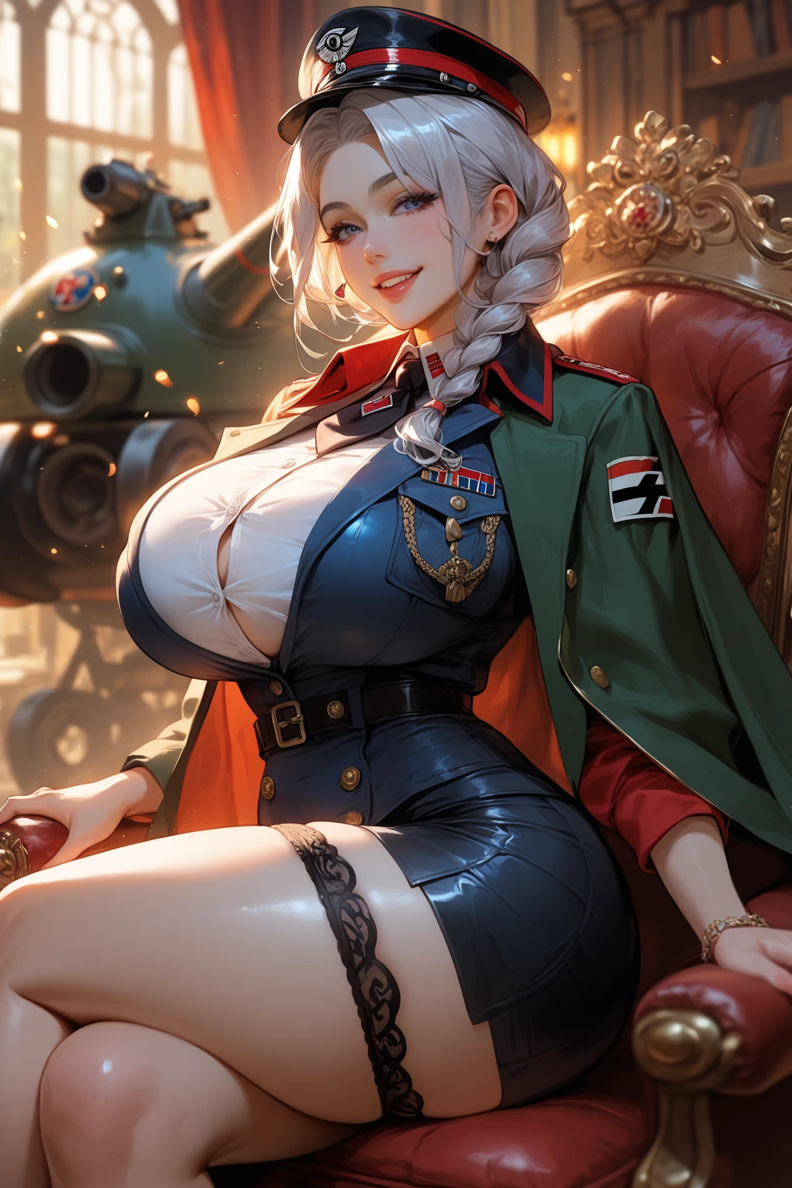 Mulher albanesa, fino, peitos, elegante oficial militar