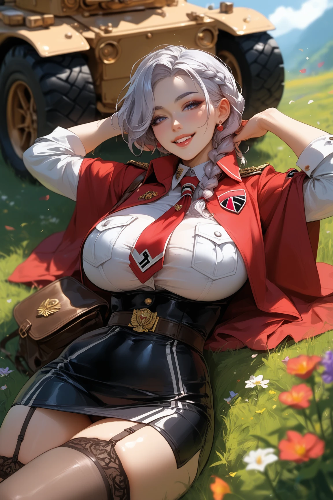 (((Outfit inspired by the Swiss flag:1.3))),(((Woman in men's clothing:1.3))),(masterpiece,Highest quality,Ultra-high resolution output images,Write boundary depth,Intricate details,Adding dimension to your subject with the contrast of light and shadow,Anatomically correct facial structure),(Picture Mode Ultra HD,)