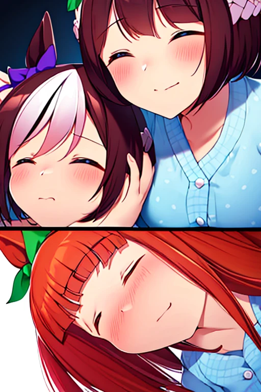 closed eyes, happy kiss , 2 girl, yuri  [ masterpiece,best quality, highres, refraction, 4k]