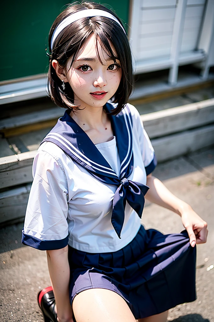(8k, RAW photo, best quality, masterpiece:1.3),(realistic,photo-realistic:1.37),(night),(looking at viewer:1.331),(white hair),posing,Tokyo street,nightcityscape, cyberpunk city,soft light,1girl,extremely beautiful face,bust,put down hands,Random hairstyle,Random expression,big eyes, ,lower abdomen,(lshort-sleeved JK_sailor),JK_style,(dark blue JK_skirt) ,(bow JK_tie),mix4