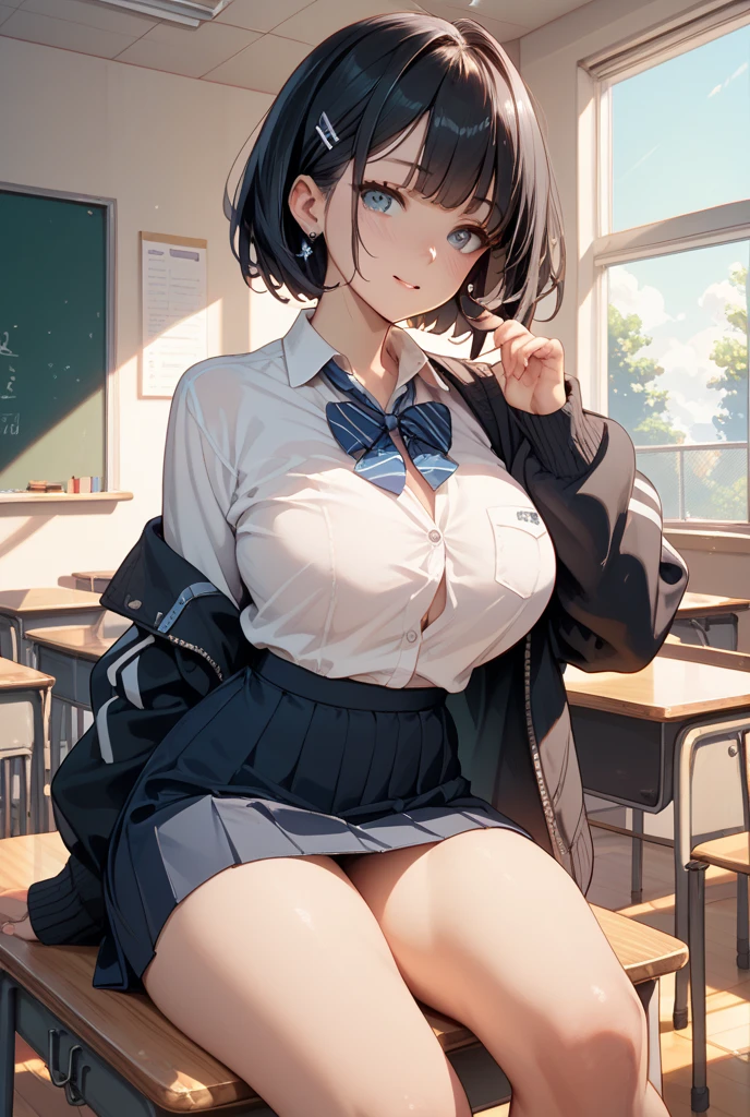 masutepiece、masterpiece、top-quality、ultra-detailliert、hight resolution、hight resolution、8K Portrait、Unity 8k壁紙のhigh-detailCG、Unity 8k壁纸、Cute little:1.5、Lori:1.5、Highly detailed CG Unity 8k wallpaper、逼真、realperson、Cute little、 Portrait photos、shinny skin、high-detail、(sixteen years old:1.2)、(1人)、Beautiful clear eyes、Ultra-fine depiction、delicated face、Lovely lips、skinny body、Big breasts thin waist、Thin leg、(school classrooms:1.6)、 1girl in, Cute, Perfect face, Seriously, (blush:1.5), Big breasts,((School Uniforms:1.2)),(((Clothes lift:1.5))), (((Nipples))), Detailed description vagina,Show vagina,Spread legs,spreading pussy,((cum in vaginas:1.5))