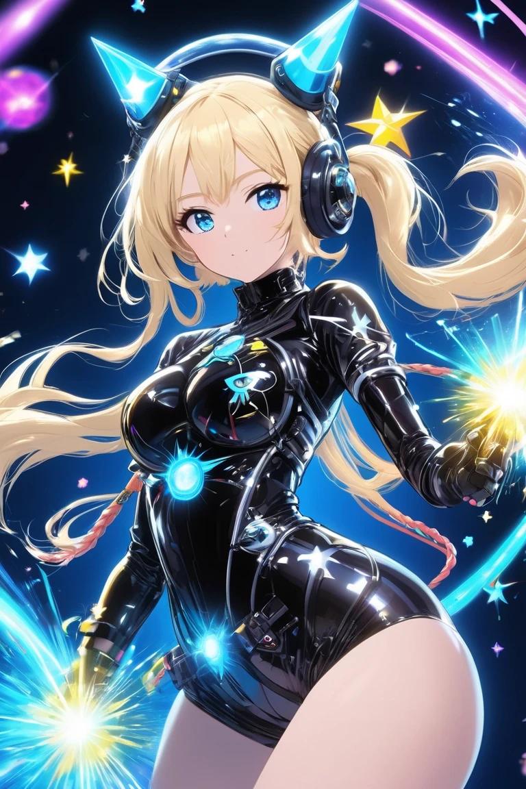 A lovely woman (Kate Blanchett|Kate Mara, age 25, sexy Tron Lingerie neon high lights, backlit eyes, virtual bedroom, virtual world neon trim