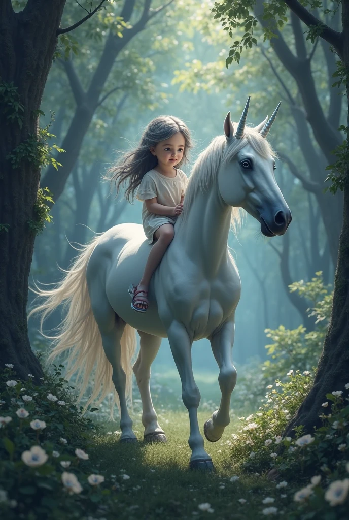 LITTLE GIRL RIDING A UNICORN
