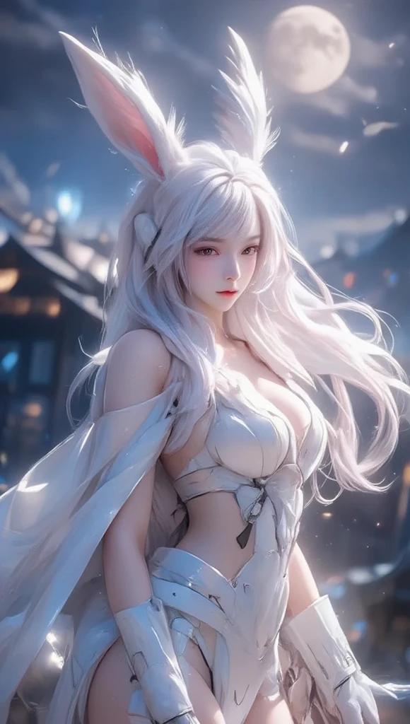 Cute sexy girl, White hair, Bunny Girl,,Clean background,Surreal, Detailed lighting, Japanese Animation