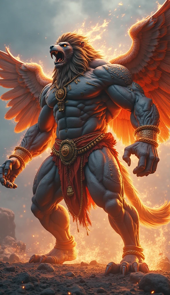 (best quality,4k,8k,highres,masterpiece:1.2),ultra-detailed,(realistic,photorealistic,photo-realistic:1.37),man with phoenix wings on his back,fire surrounding his fist,feathers,captivating expression,flaming wings spread wide,Fiery light,cinematic mood,dramatic angle,heroic stance,mythical creature,sculptural details,radiating power,celestial aura,vibrant color palette,scorching flames,epic fantasy,mythological hero,heroic mythology,combustible energy,luminous heat,dynamic movement,high-contrast lighting,archetypal figure,detailed feather texture,mythical symbolism,fiery trails,embodying strength and grace,vividly glowing embers,powerful presence,extraordinary supernatural ability,astral fire,enduring power and rebirth,fiery spirit,awe-inspiring spectacle