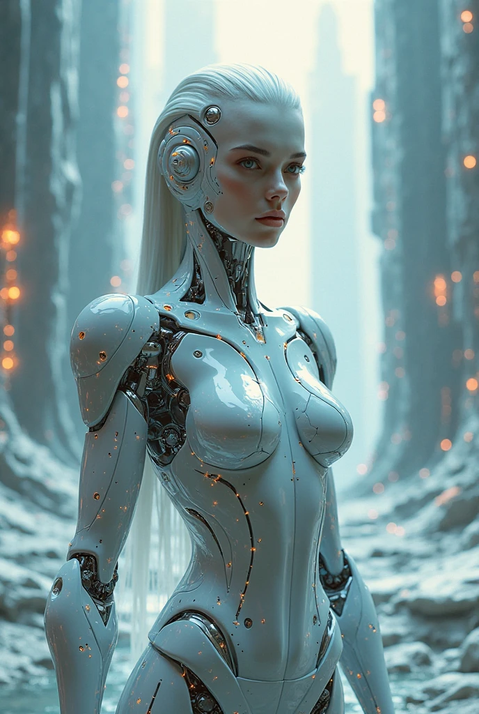 Fantchar, a translucent ethereal female alien with delicate features in a science fiction setting, brilhando por dentro, sparks and lights, lualight, lua, fechar-se, realista, altamente detalhado, intricado