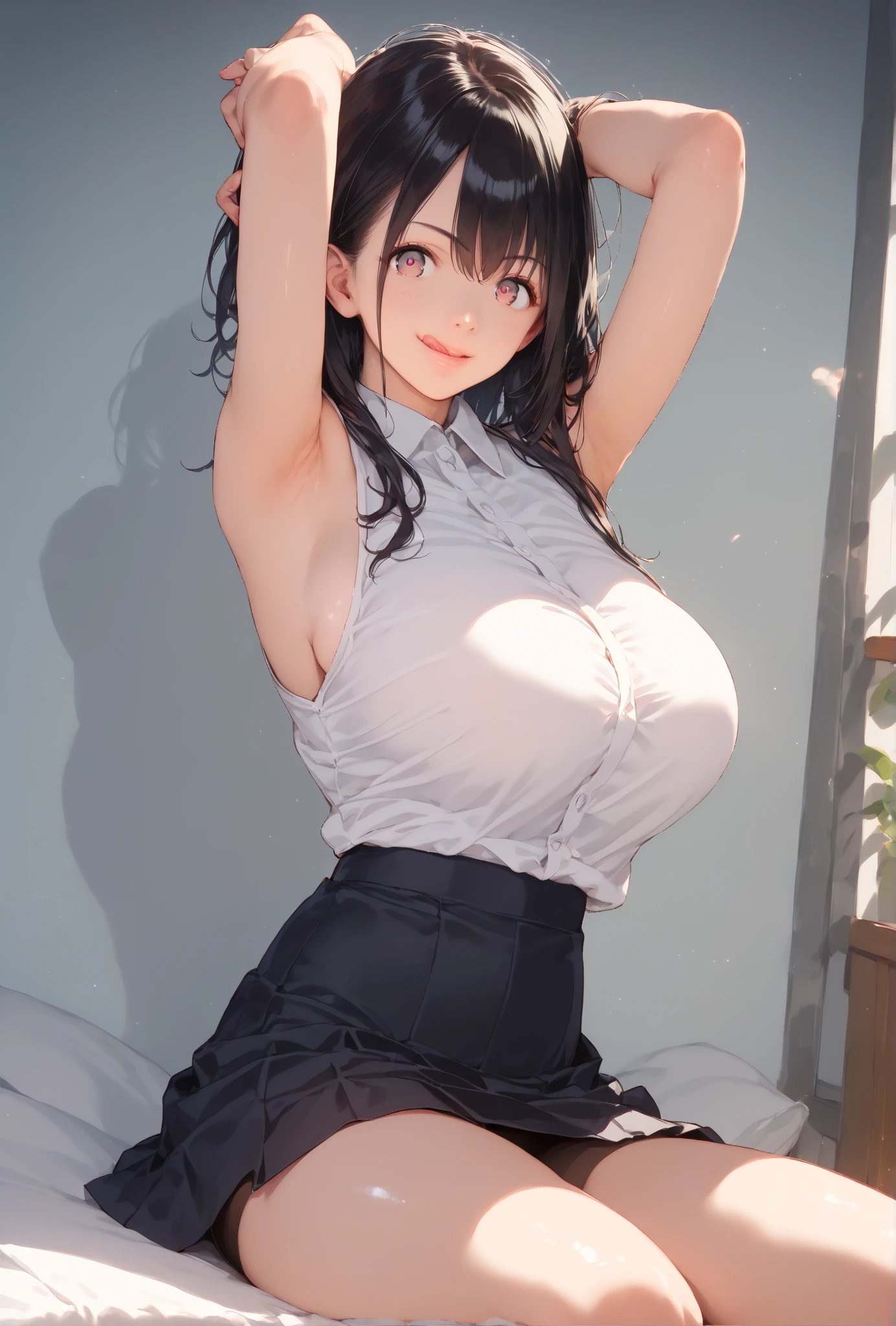 ((Highest quality, 8k, Masterpiece: 1.3, 1girl, )), Japanese、Japanese woman、dynamism, Detailed face, Detailed skin, Detailed clothing, Detailed eyes, Detailed lips, Detailed tongue, Detailed fingers, Detailed mouth, Photorealistic, Raw photo, High resolution, natural lighting, Dynamic pose, Perfect Anatomy, Toned Legs, double eyelid, Tear bags, Round eyes, Moist lips, Sweaty, nurse、White nurse uniform、Chest wide open、Nipple exposure、Ecstatic face、Ahegao、Drooling、View your viewers、(Right hand in panties、Left hand clutches chest)、Hospital room at dusk