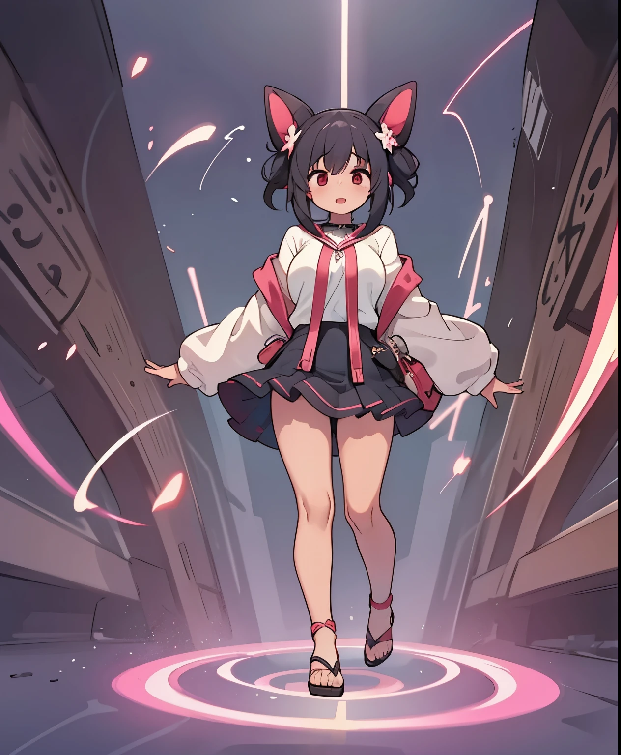 (masterpiece、Top quality、Top quality、official art、Beautiful Beautiful:1.2)、beautiful breasts、black bun hair、(masterpiece, Top quality), (Detailed Hair), ultra high definition, anime style, full body, solo, cyberpunk jackal girl standing on digital ground, Attractive Dark Skin, Egyptian decoration , Egyptian Style Outfit. Wears Egyptian Style Sandals. Super huge, Tall and Stylish, [Very Huge. Muscular, full body像, Standing on the digital ground, full body、opens his mouth wide、A huge musical note pops out、musical notes revolve around the girl、Lots of musical notes、red light gushing out of her body、light particles flow towards the sky 、Of a holographic6Wings