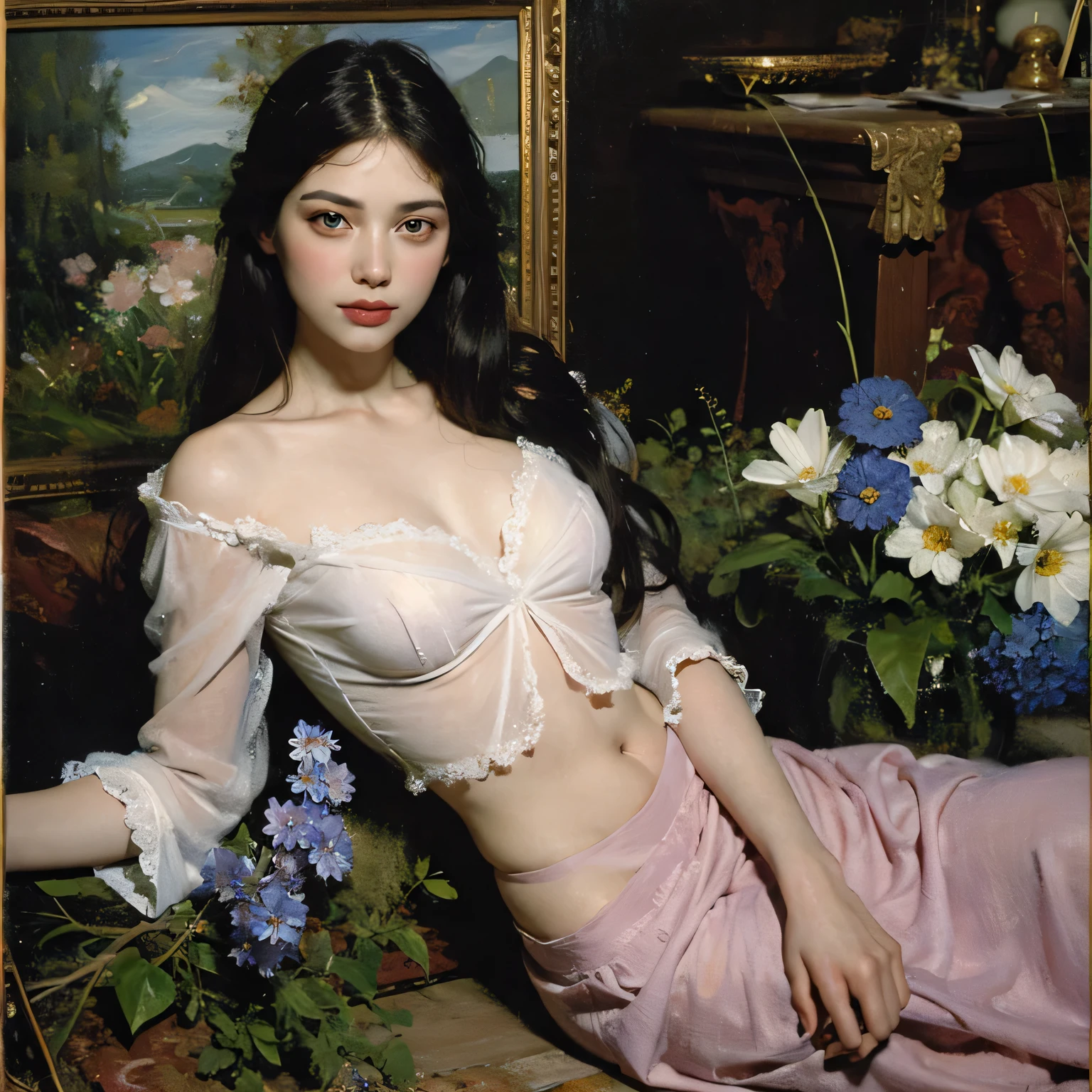 1female,45 yers old,Married Woman,熟妇,plumw,extremely large bosom, 独奏,(Background with:ponds,Cherry blossom forest,lotus flower)standing on your feet, She has short black hair,seen from the front,, mostly cloudy sky,(((tmasterpiece),(Very detailed CG unity 8K wallpaper),best qualtiy,cinmatic lighting,detailed back ground,beatiful detailed eyes,Bright pupils,Black eyes,Snow-whiteskin,Redlip(Very fine and beautiful),(Beautiful and detailed eye description),ultra - detailed,tmasterpiece,))facing at camera,A high resolution,ultra - detailed),revealing breasts,Bare genitalia, Bulge,legs are open,Raised sexy,Camel toes,Desire for dissatisfaction,frontage,Navy,,(Wearing:see-through school uniform,Transparent sailor uniform,Puffy skirt,Bare ,)