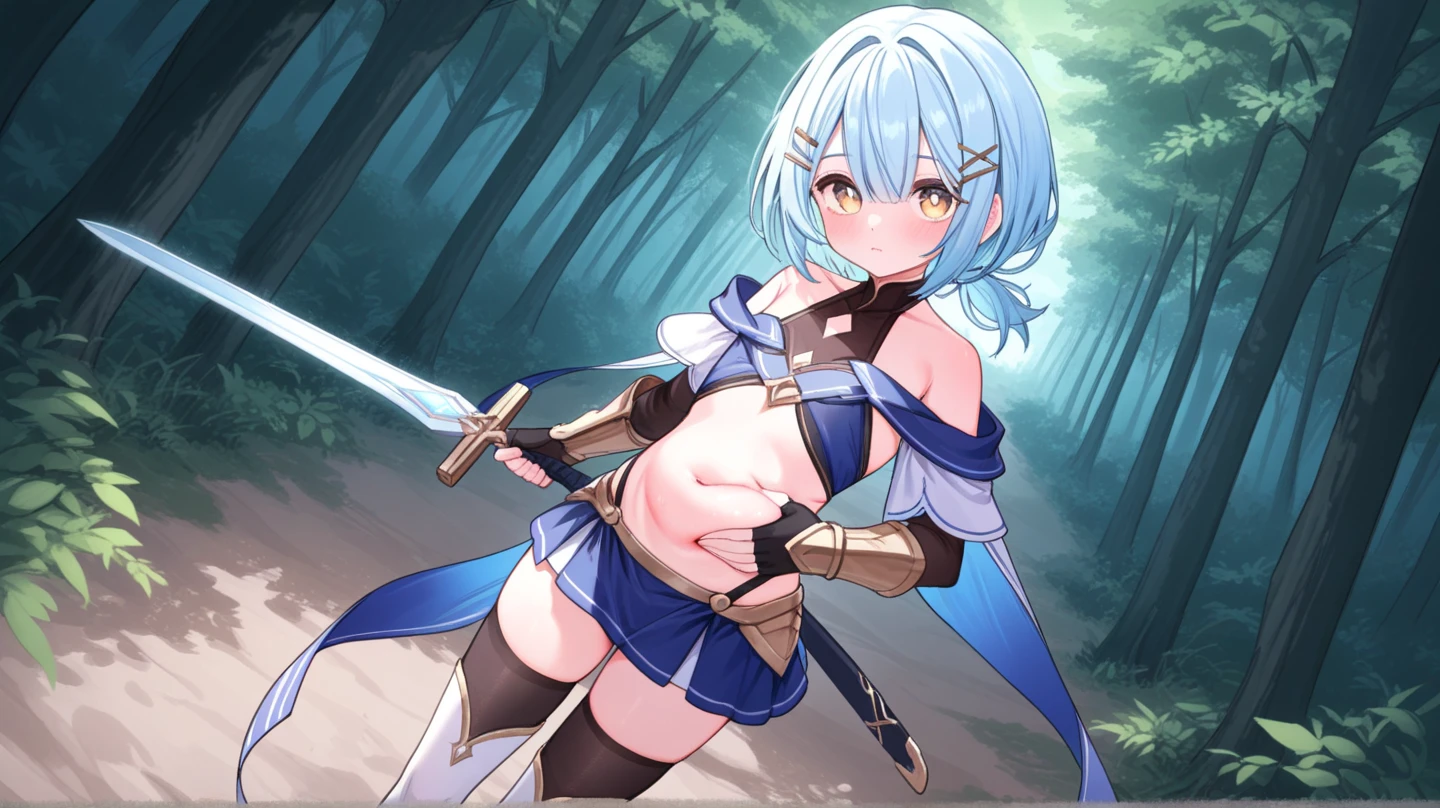 girl 1, belly button, big breasts, Queen, bullying, There's blood on my body, blood on armor, Blood in the belly button, blood in the stomach, There's blood on my chest, expensive, belly buttonに血 ,blood in the stomach, gun, knife, sword, war, underwear, kill, cut off the head, shot from below, sensual, There's blood on my chest, smile