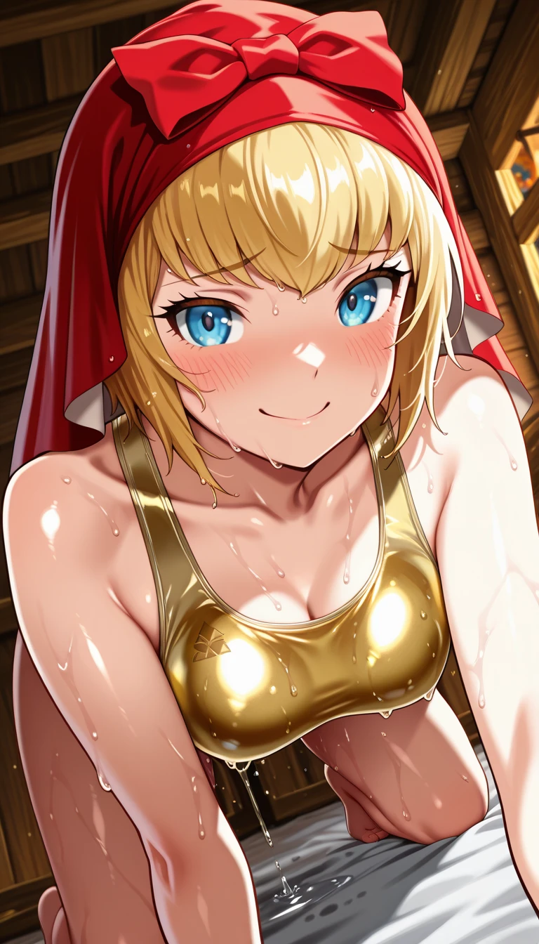 "(masterpiece:1.1), best quality, (NSFW:1.1),
1girl, (80s anime style:1.3), (eyelashes:1.5), (loli:1.2),
(intricate high detailed body:1.2),
blonde hair,
(hair between eyes:1.1), (short hair, wavy hair:1.1), (headband:1.2),
red eyes, (lip stick:1.4),
(muscular body:1.1), (small breasts:1.1),
(shy:1.2), (open mouth, tongue out:1.2),
(shiny skin, wet hair, get wet:1,1), thong panties, (naked, nipple, big areola, pubic hair:1.3),
(accessories:1.1), collar,
standing, crossed arms,
(upper body, cowboy shot, looking at viewer, from front:1.1),
(daytime, woods, waterside, outdoors:1.1)"