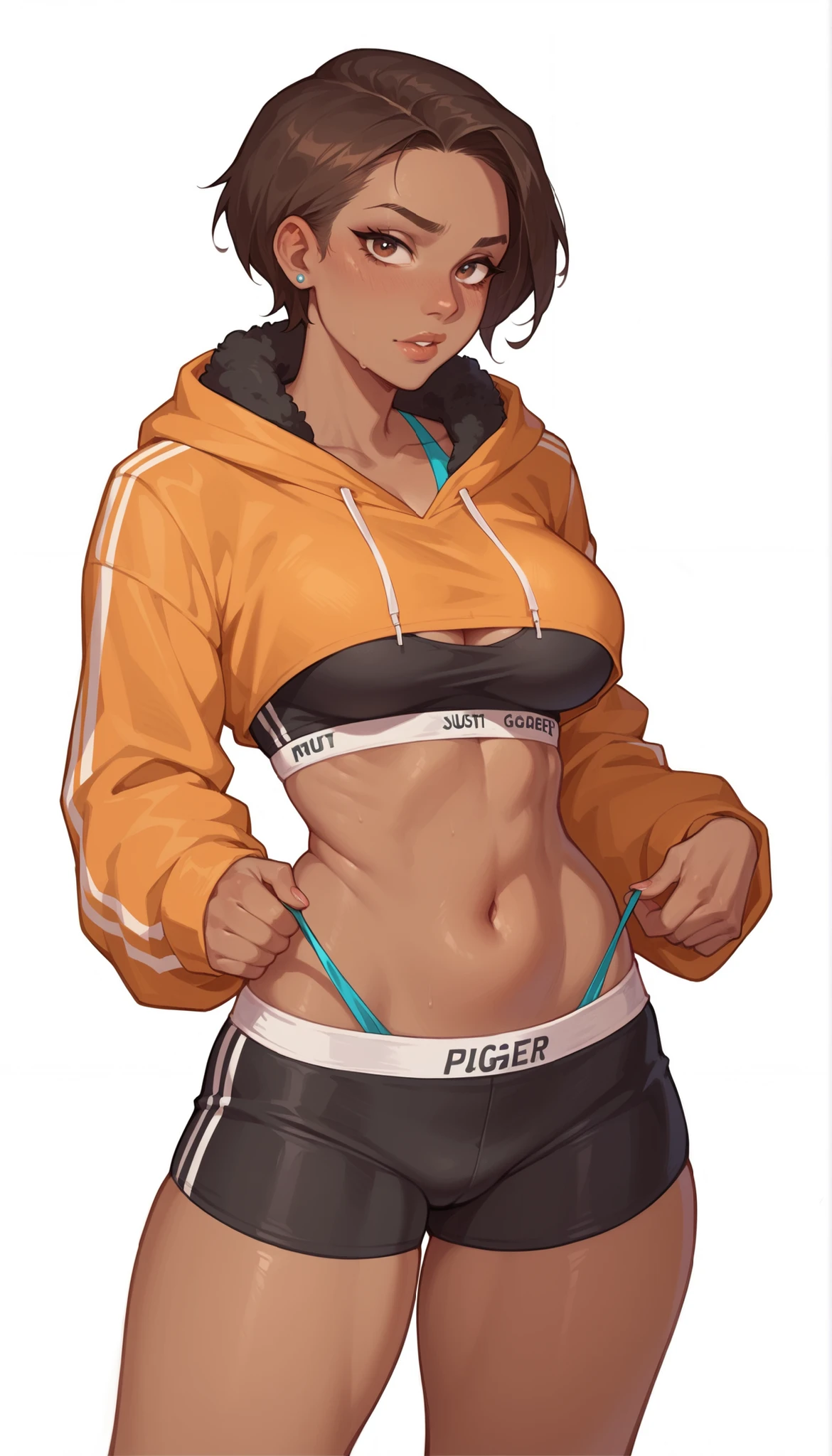 Sporty anime girl with marked clothes and big tits