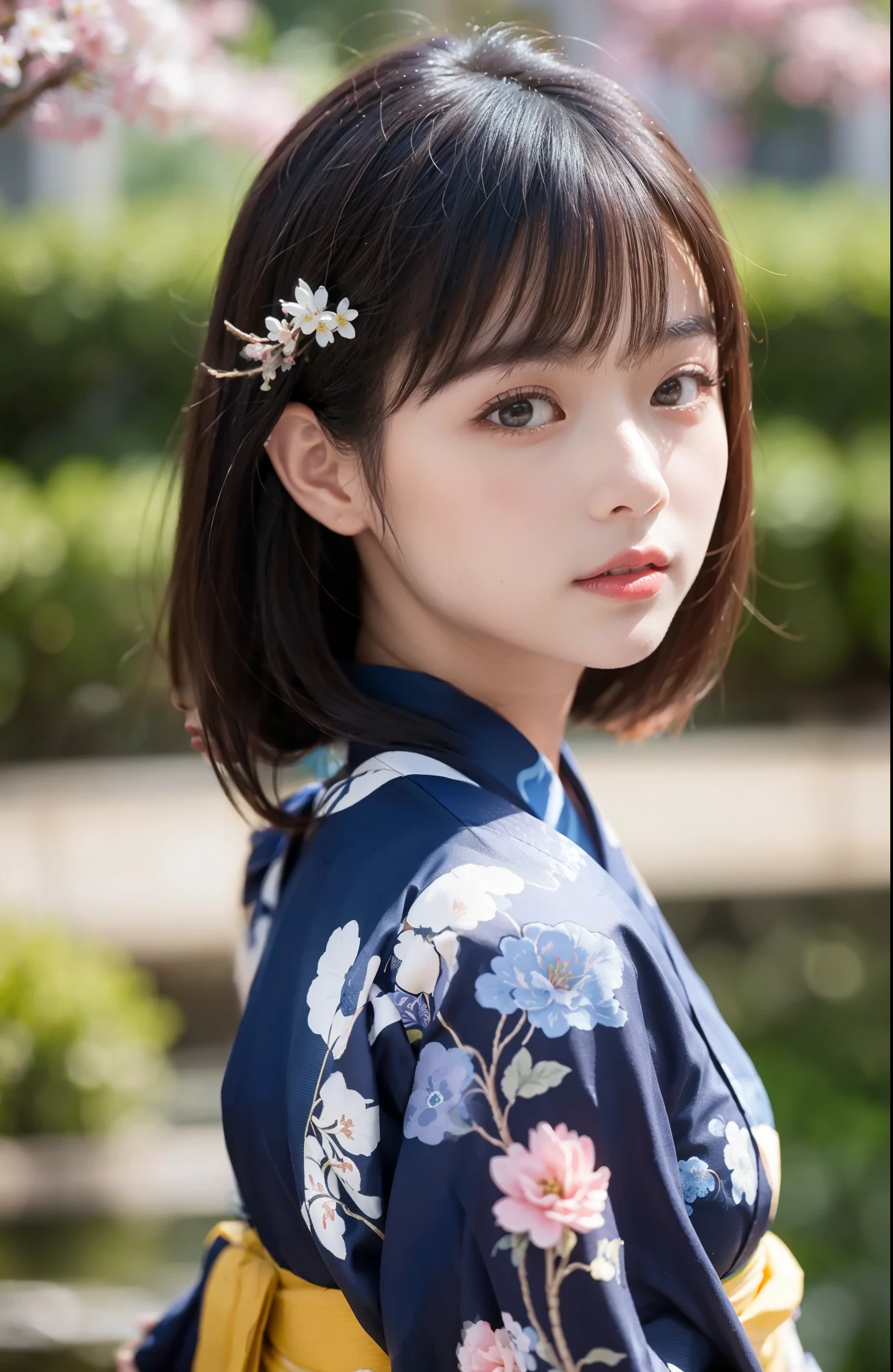 (8k, RAW photo, best quality, masterpiece:1.2), High detail RAW color photo, professional photograph, (realistic, photo realistic:1.37), (best quality:1.2), cinematic light, (finerly detailed face:1.2), (masterpiece:1.5), 1girl, solo, upper body, waist, black hair, black eyes
BREAK
Ancient temples, lush gardens, vibrant colors, tranquil ponds, traditional architecture, cherry blossoms
BREAK
bokeh photography, (soft focus):1.2, out-of-focus highlights, dreamy ambiance, glowing circles, mesmerizing depth
BREAK
(Japanese Kimono, hair ornaments:1.2)