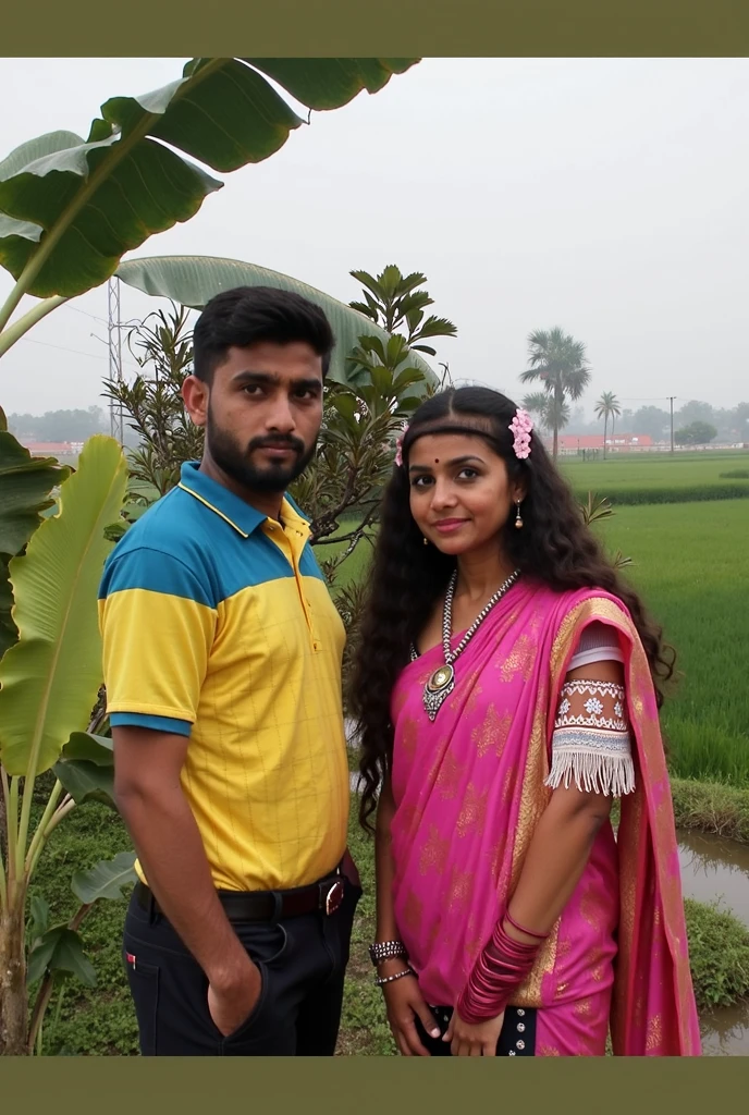 there is an indian man and woman hugging each other in a park, couple portrait, couples portrait, portrait of two people, portait photo profile picture, photoshoped, realistic portrait photo, couple pose, happy couple, momma and papa, photoshopped, lovely couple, detailed portrait, full protrait, photo realistic portrait, background removed, in a oil painting style