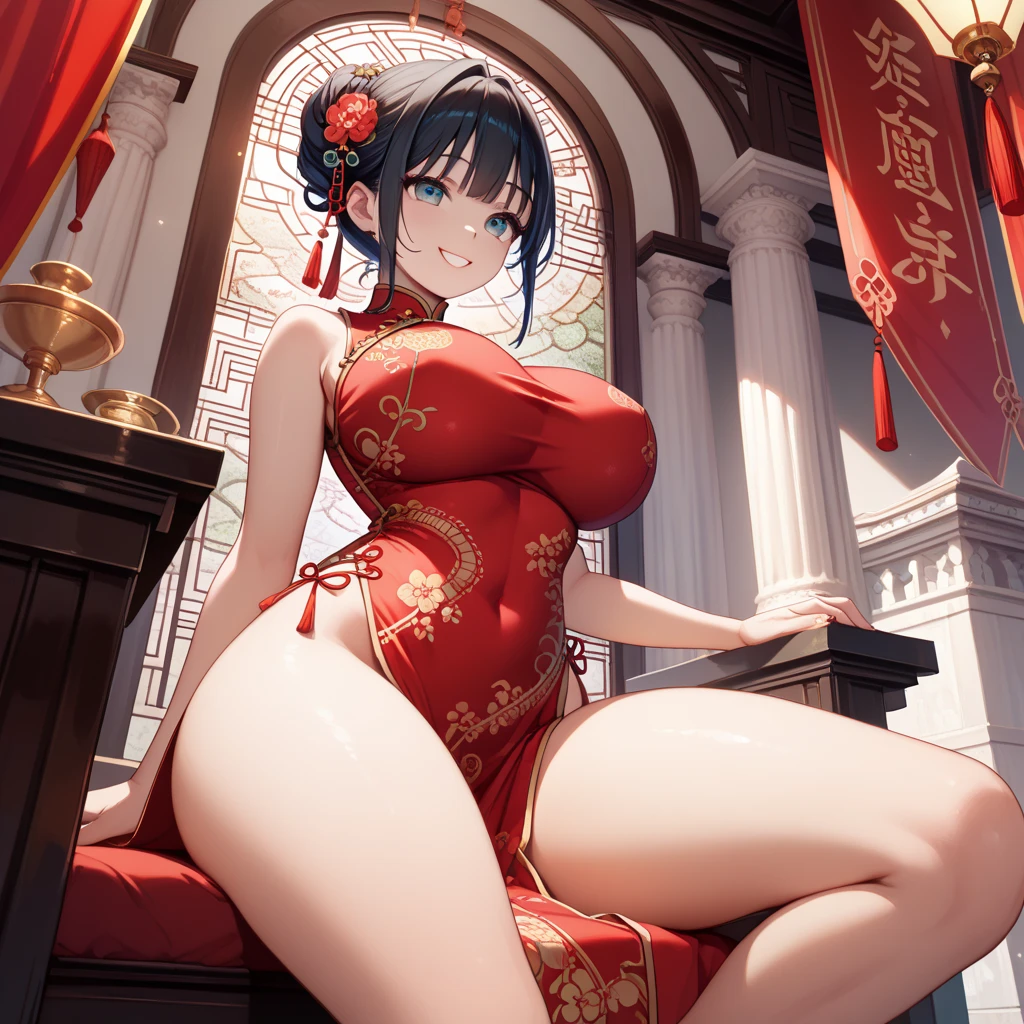 sexy woman, mature, big boobs, curvy, black hair, brown eyes, (best quality), (masterpiece:1.5)
