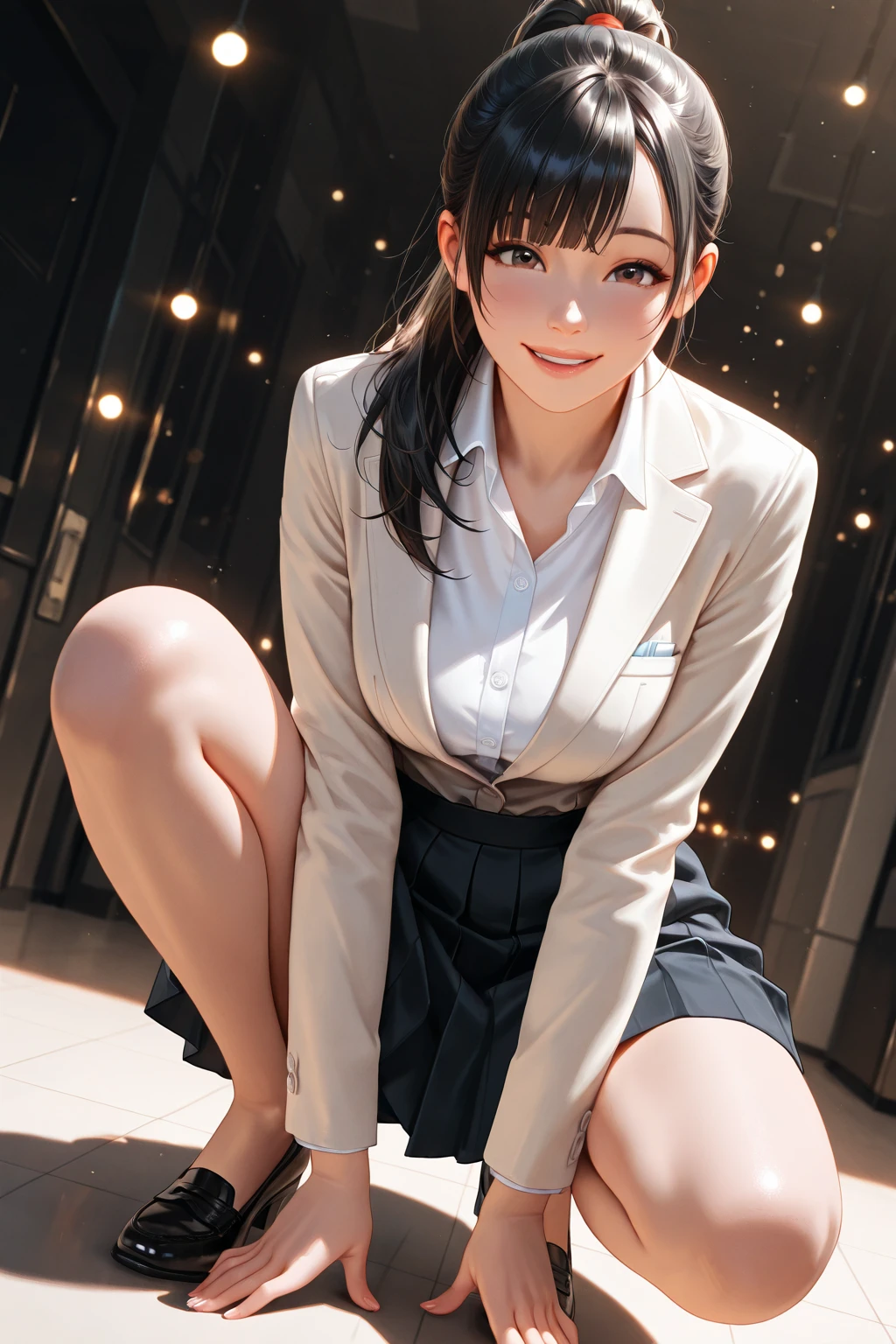 girl, Sweat, vapor, Center of chest, shy, Great hands, Looking at the audience, Cute Smile
