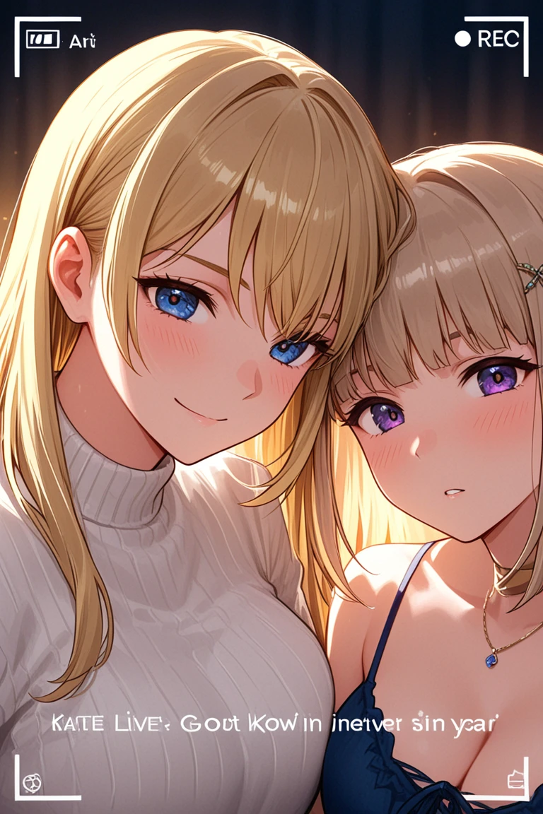 Couple,woman and man, duo,hugging, looking away,blue eyes, Beautiful makeup, long eyelashes,early in the morning,stunning,half body photo, very detailed face,cute,,HD face, perfect face,Short white dress, pink cardigan,very big breasts,Blonde hair,blonde hair,bangs,long hair, straight hair,ultra detail,ultra Hd, masterpiece,4k