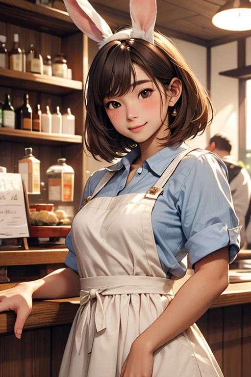 ((sfw: 1.4)),((detailed face, professional photography)), ((sfw, barista uniform, low-ponytail hair, sidelocks-hair, 1 Girl)), Ultra High Resolution, (Realistic: 1.4), RAW Photo, Best Quality, (Photorealistic Stick), Focus, Soft Light, ((15 years old)), ((Japanese)), (( (young face))), (surface), (depth of field), masterpiece, (realistic), woman, bangs, ((1 girl))