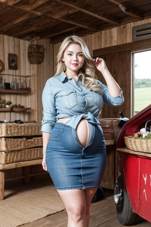 Sexy pregnant woman, cleavage, revealing sexy tight white top, blonde hair, blue jeans, small earrings, necklace, pregnant, full body shot, sexy pose,