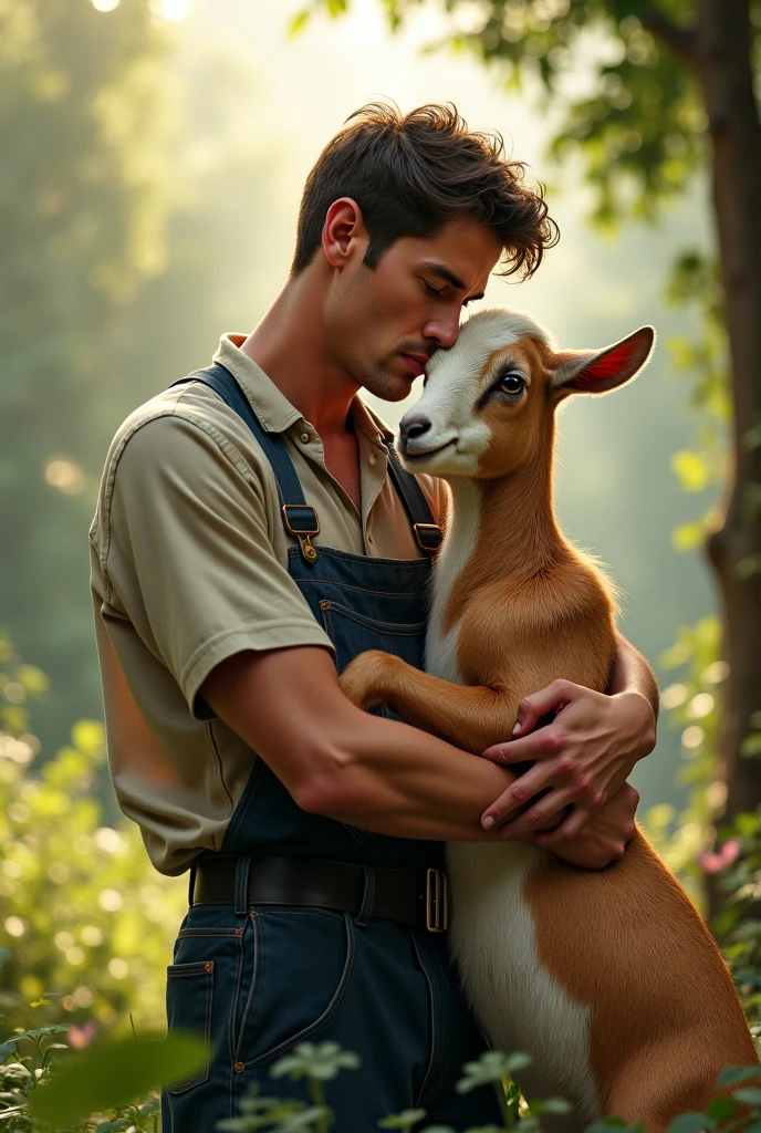 Young cute handsome beautiful 2 beardless taking perfect face next to him a donkey on a farm shirtless 