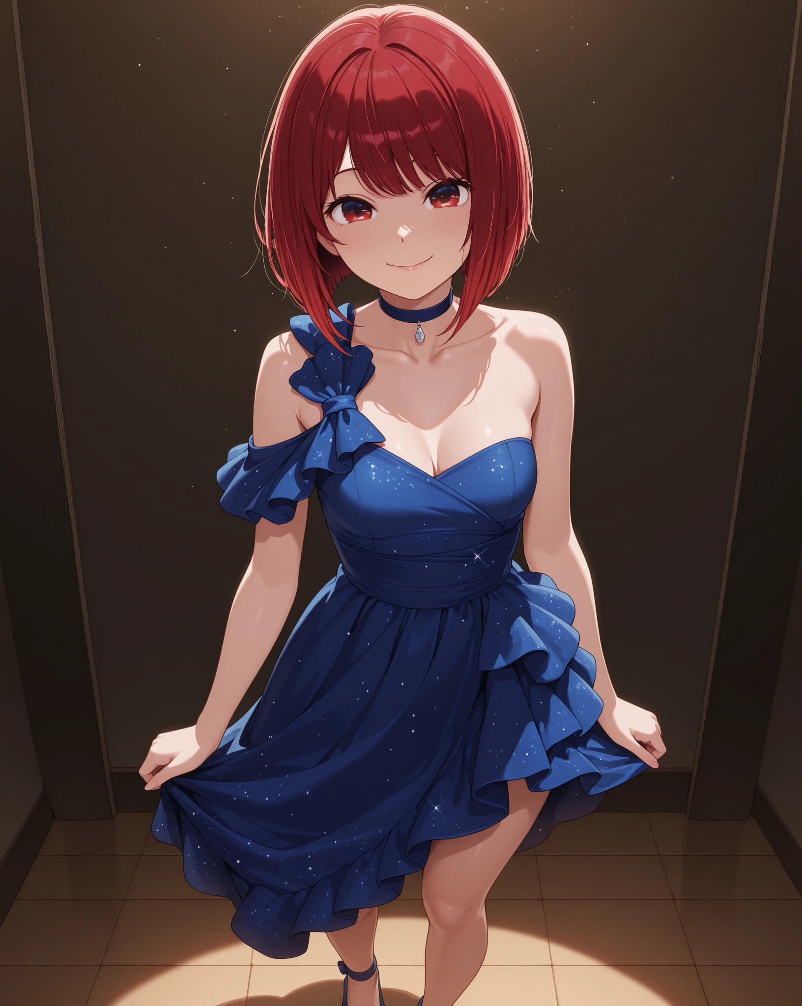 Big breasts, red hair, blue eyes, droopy eyes,  super big breasts, (medium hair: 1), baggy clothes, young face, short height, 10 years old, shy Agari, smiling a little, in the classroom, , soft hair，straight hair  , gentle smile, a little smile ，kind smile，pussy are visible, Slip Dress