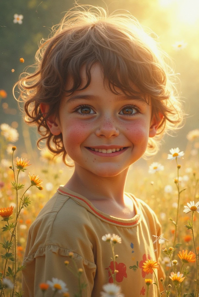 Illustration of a handsome boy with brown, curly hair