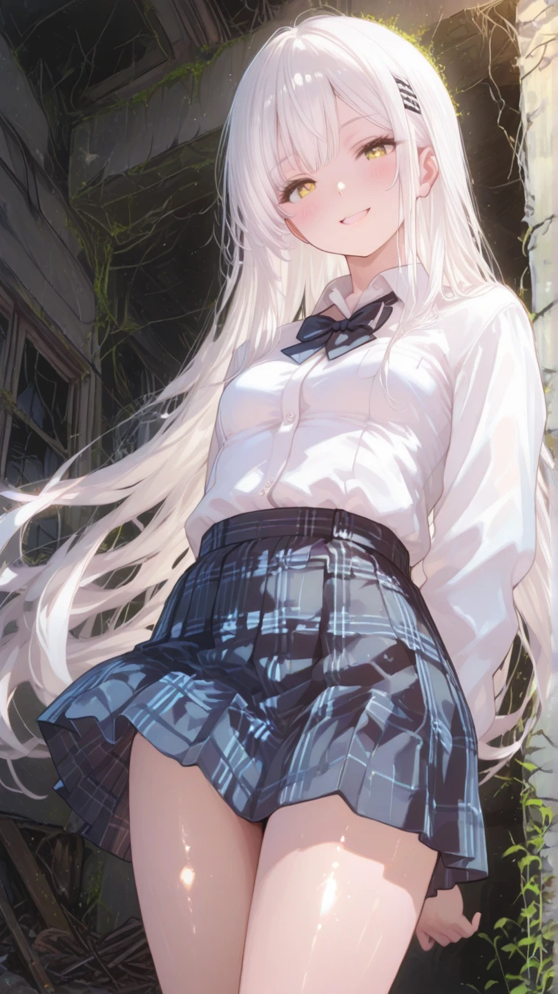 Solo Girl,、Lori、Girl ,From the side,View Viewer, Long Hair, Silver Hair, Bright Blue Eyes, Mid-chest,Red bow tie, Dark blue pleated skirt, Long sleeve shirt, Dark Blue Vest, Outdoor, wood,Flowing Wind, 最high quality, High resolution, Very detailed, Detailed Background, Perfect lighting、masterpiece、Best image quality、最high quality、Good looking girl , (cryin, Perfect Face) , independent , Looking into the camera, masterpiece, Anime art style, Cute Characters, Most detailed, high quality、(((blush, cry)))、(No clothes)、naked、(missionary, 1boy, penis, lying, vaginal, pov, spread legs, sex, nsfw)、nose blush、steam、Shiny Hair、Very fine and beautiful bright eyes、Very detailed, clear and beautiful face, Awards, Anatomically correct、((missionary position,man on top, spread legs))、((Scared))