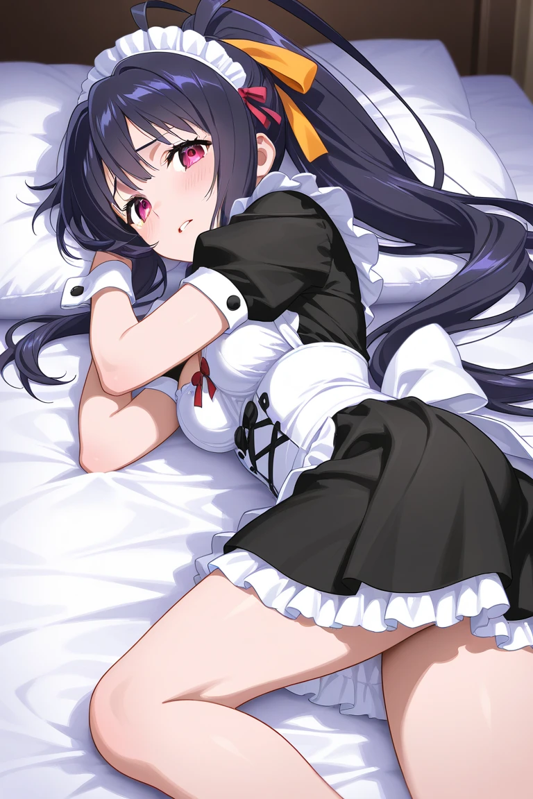 ((super master piece,super fine illustration,best quality,extremely detailed,ultra high res,insanely detailed,game cg)),BREAK,(((perfect anatomy,perfect proportion,artstation female body))),detailed big cute eye,accurate legs,ligne claire,BREAK,gleaming skin,oil,BREAK,nsfw,vulgarity,sex appeal,horny presenting,BREAK,(cute erotic toddler girl,loli),slut gal,BREAK,small baby face,childish and super cute,(((blush))),BREAK,super Bishojo,super beautiful girl,super Kawaii,BREAK,low body size,short stature,slender,BREAK,(((((jirai kei,harajuku kei,yamikawa kei))))),BREAK,(black and ((purple streaked hair))),((two side up hair,long hair)),BREAK,((shiny glossy metaric beautiful hair,gradient hair)),BREAK,gigantic breasts,((puffy nipples,erectile nipples,long nipples,huge areolas,bare breasts)),BREAK,(yamikawa french maid,french maid clothes,maid apron, maid headdress,frilled ultra micro miniskirt,thigh high knee socks,zettai ryouiki,high heels,garter belt),(See-through,latex:1.4),BREAK,POV,love hotel,(lying on bed,arms bhind back:1.4),evening,(sweet pussy,cum in pussy:1.3),