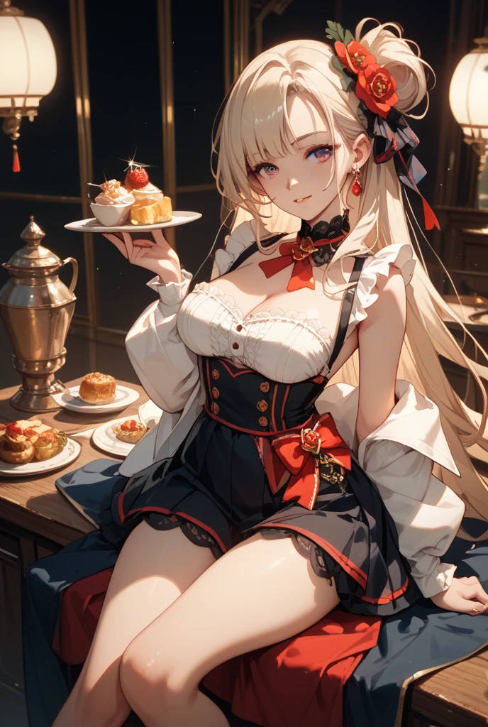 (height_difference:1.5), (size_difference:1.2), princess bedroom, cute princess bedroom, she is looking down at her, she is looking down, a giantess looking down at a minigirl, a giantess with a minigirl below her breasts, she is looking down at her, (giantess:1.5), smug, :3, (1girl:1.2), solo, female focus, cleavage, shiny skin, a crowd of people on a table below the breasts of a giantess, a crowd of people on a platform in front of the breasts of a giantess, (multiple_girls:1.1), (rear end:1.2), (minigirl:1.5), (minigirl on a table: 1.1), sweaty, brown_skinned