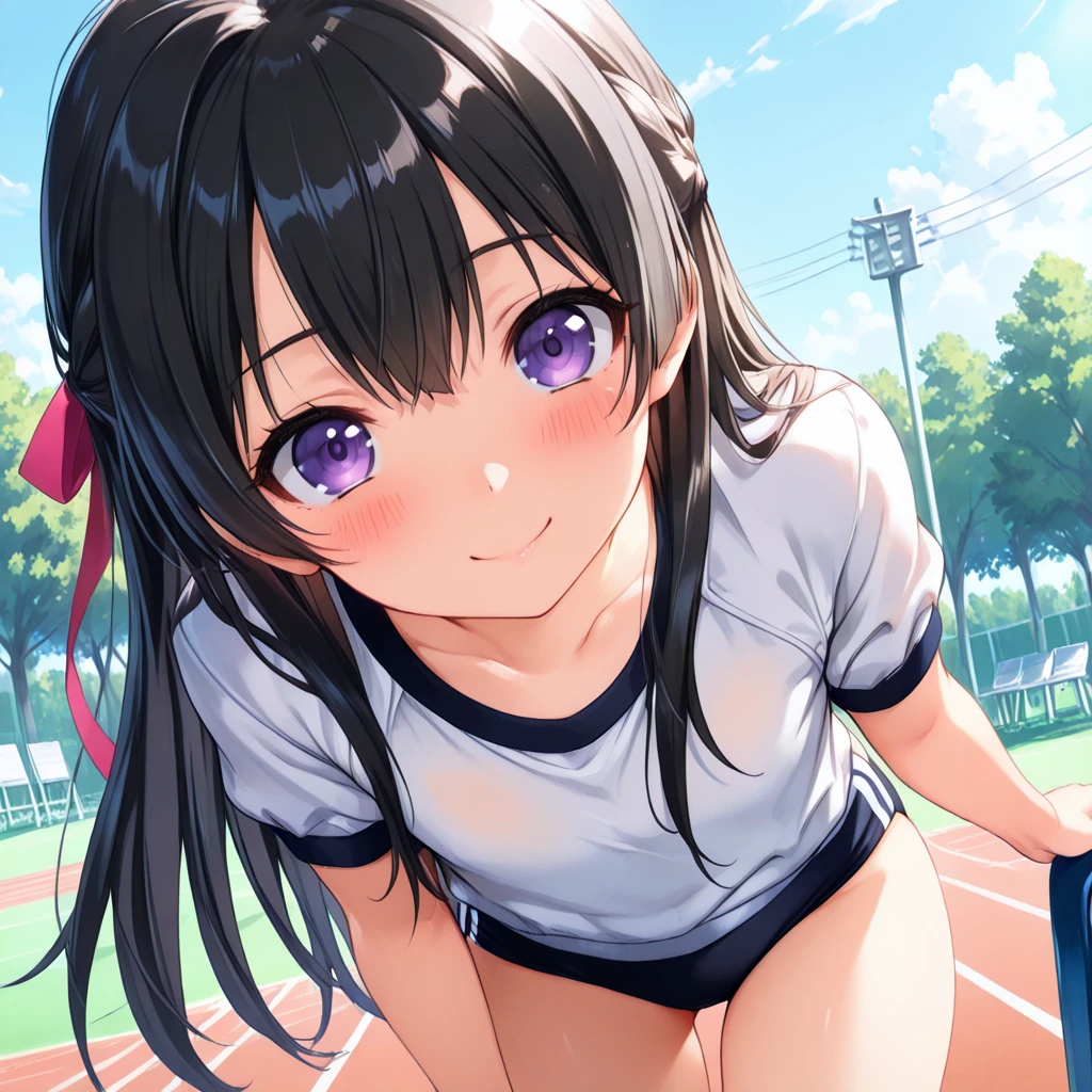 (((nsfw))),Exquisitely drawn nipples, Down blouse, nipslip, (((Perfect Anatomy))), Highly detailed eyesと顔,Highly detailed eyes, Ultra-realistic 8K CG,masterpiece,((Highly detailed background,Delicate pattern,Intricate details, Detailed and beautiful eyes)),The best quality in the best condition,Very very very detailed face,((OlympicStadium)), ((((Top view, Crouch down, Down blouse)))), breast enhancement, (Sweatで濡れている, Nipple Contour), Cleavage, shy, Sweat, Waistline, Athletics, Cute ass, Olympic競技場, Japanese representative player, masterpiece, Highest quality, High resolution,walk short distance, , walk short distance, A strong start,
Kanadev, 1 girl, alone, Purple eyes, Black Hair, Long Hair, blunt bangs, bangs, hair ornaments, bug, butterfly, Side Ponytail, butterfly hair ornaments,
whole body, Stadium,Olympic, Looking at the camera, 1 girl, , software, High resolution,masterpiece,Highest quality, ,1 girl, , Hair Flowers, Cha-cha dance, ピンク色のAthleticsのユニフォーム,