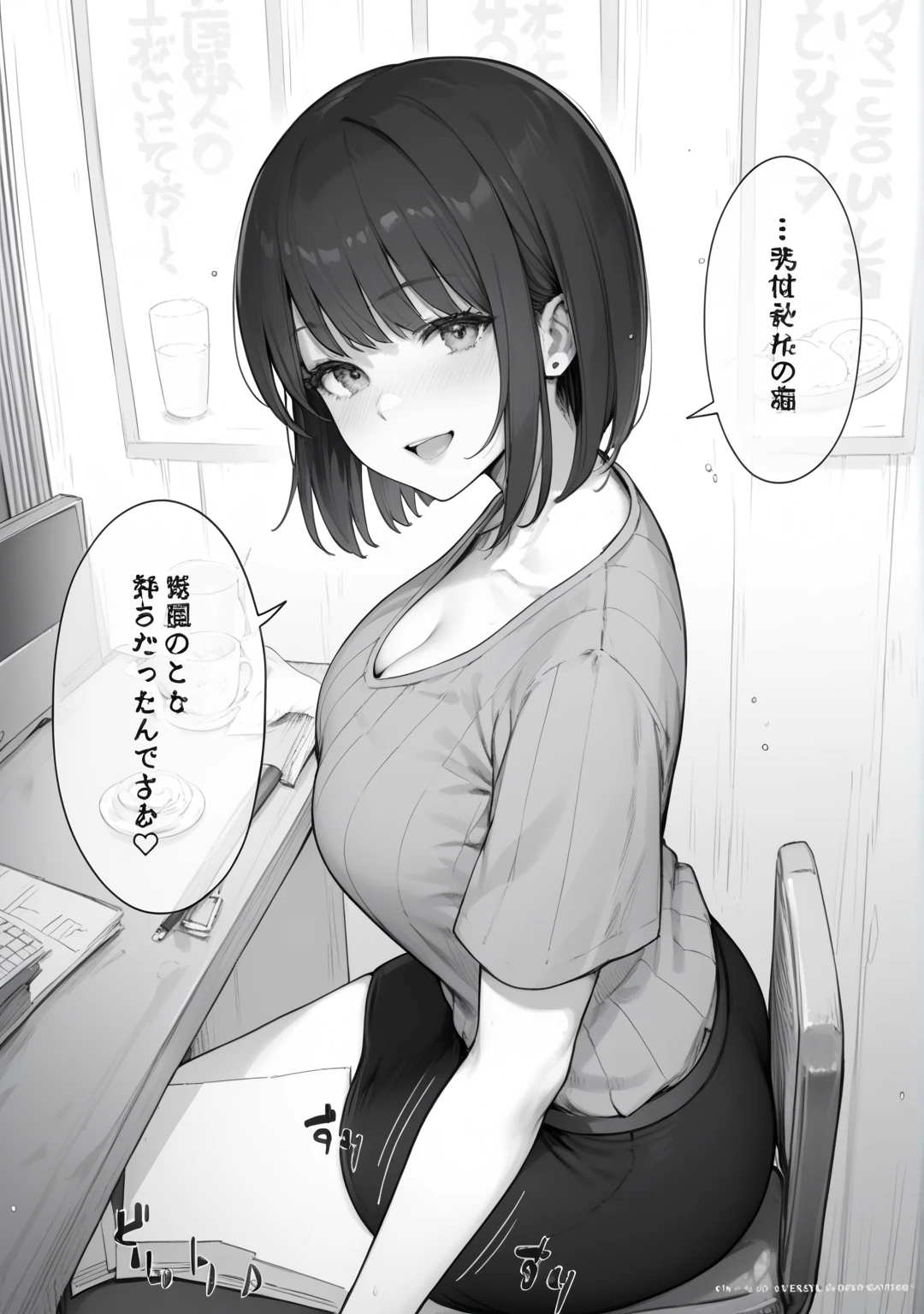(Rough sketch)、(Thick line drawing)、Monochrome illustration、Upper Body