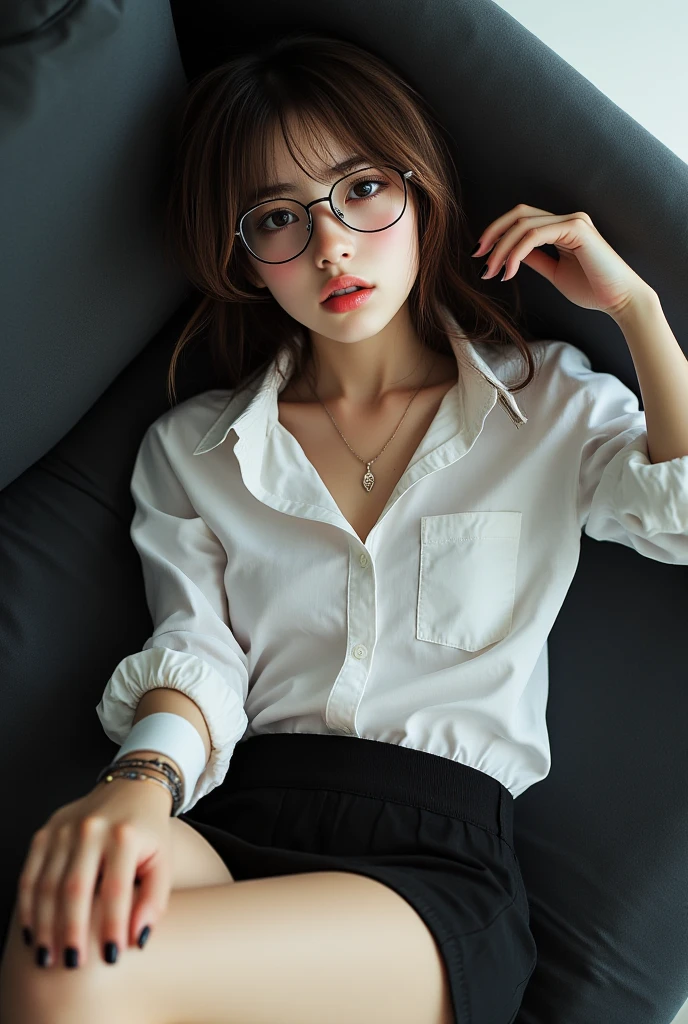 ((Small underboob)), (shoulder-length straighthair: 1.2), Black hair,Short ponytail，Upper body, （Extremely meticulous CG 8k wallpaper），（Extremely refined and beautiful），（Masterpiece），（best qualtiy：1.0），（Ultra High Resolution：1.0），beautiful light up，Perfect lightning，realistic shaded，[A high resolution]，Smooth and flawless fair skin，Extremely exquisite facial details，（perfect body：1.1），ultra - detailed，A beautiful girl，small head，(Small breasts:1.1)，Flat chests，slim，thin，Smile，cheerfulness，（white collared long sleeved shirt:1.1），（blue shorts：1.1），White sneakers，Summer，Morning，sitting in a spacious private car，A female driver，Place hands on the steering wheel，driving car，Wearing glasses, looking forward，Close Shot，