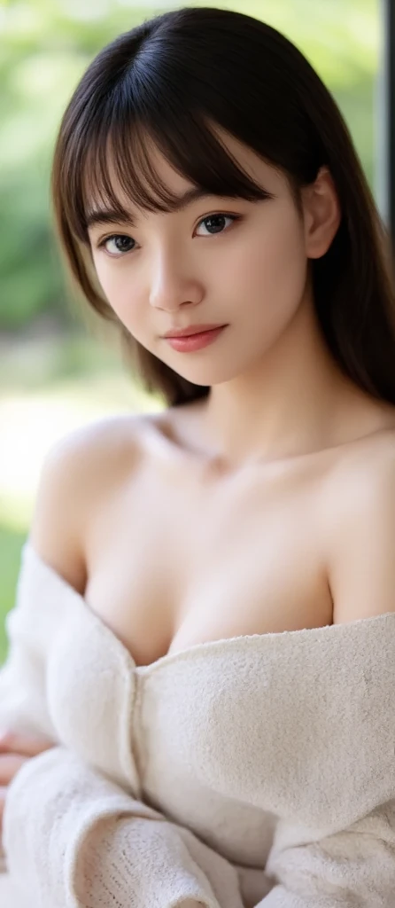 japanese girl, close up shot,Front view,girl in her 20s, perfect figure, Transparency, very modest chest, transparent clothes, full nude, All nude, Gravure idol pose,8K