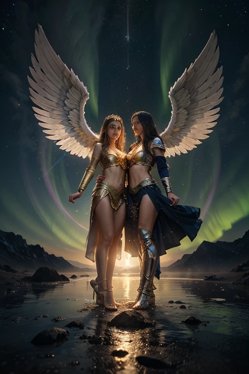(8k, Foto RAW, melhor qualidade), (Realistic, photo-Realistic:1.37) Uma jovem loira com vestido branco com asas, ((the wing on the right is that of a devil and the wing on the left is that of an angel)), half angel half demon, symmetrically divided in half between angel and demon, hands hold a heart floating in the middle of the chest, ((YU-GI-OH! CARD CHANGE OF HEART)), ((A single person in the photo)), ((dualidade)), ((dualidade luz e trevas))
