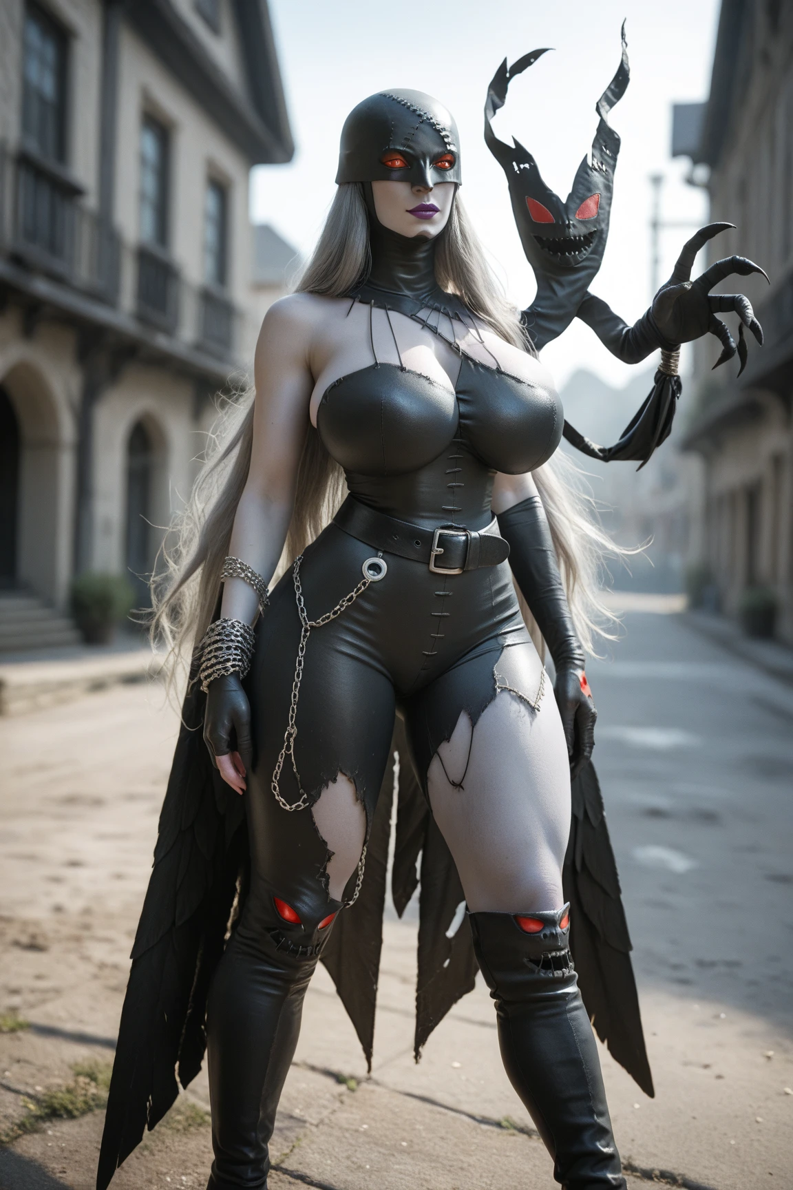 ((best quality)), ((masterpiece)), (detailed), perfect face, (((Big tits))), hot young busty girl, black lava outfit, stocking, black latex slime, beautyful face, (( long length hair)), ((detailed eyes)), lightning in the background, ((dark horror castle in the background, ((lace thigh fix), garter belts (((the clothes melt off her))), (((black paint splattered on it))), (flying dragon in a background), black damaged corset, ((her clothes were torn in several places))), latex lingerie, (nun costume), (((he wearing a black spiderman venom face mask))), venom, black dark venom, ((black lacy brassiere)), perfect detailed , (detailed eyes), ((it is photographed from below)) latex, erotic pose, boob, big tits, long white hair, detailed eyes
