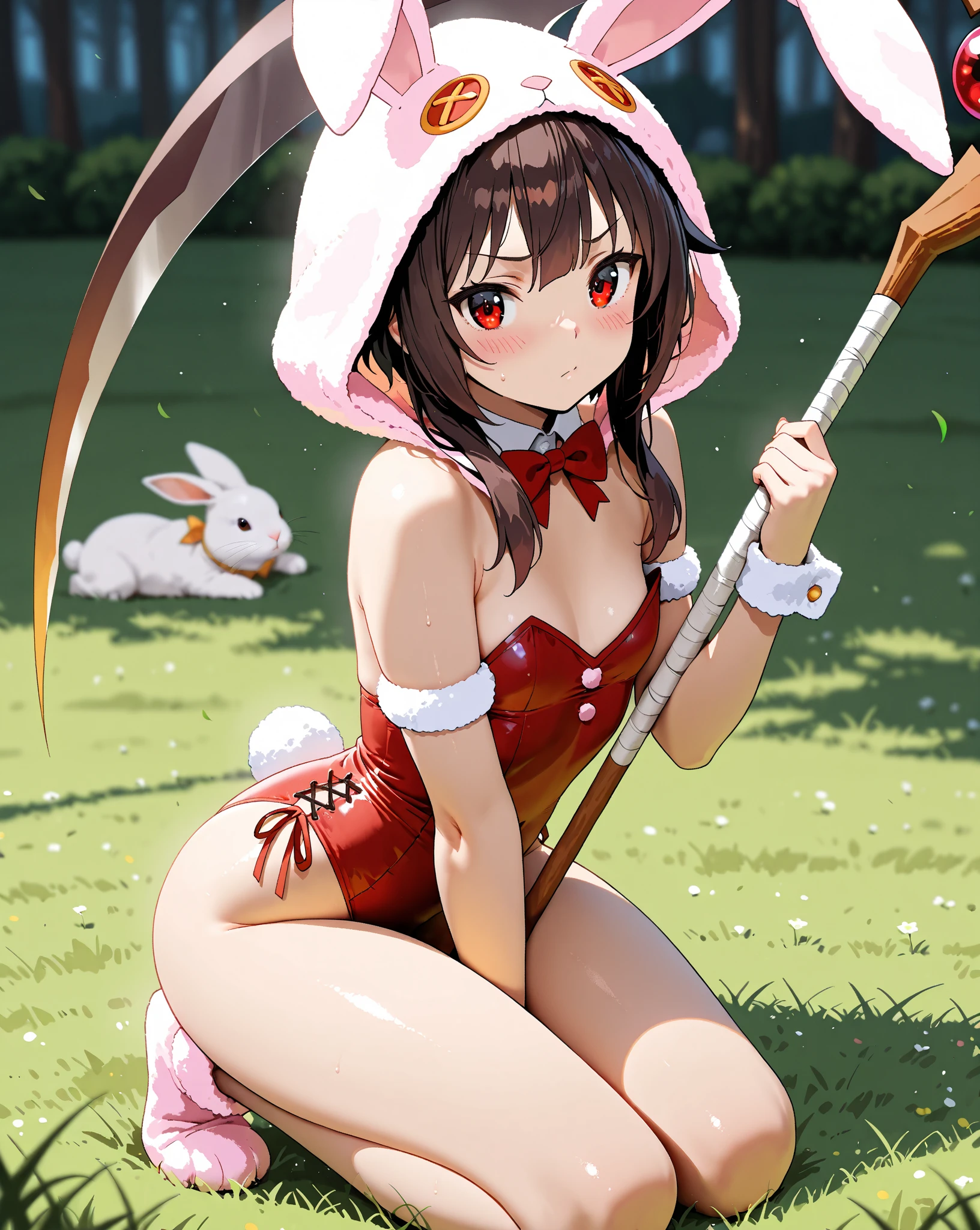 (8k, RAW photo, highest quality, table top:1.2), High-definition RAW color photo, professional photos, cowboy shot, (realistic, photo-realistic:1.37),cinematic light, (finery detailed face:1.2), cowboy shot, thighs,1 female, 40 generations, Bewitching, (blush), (With a butt like that), white skin, real human skin, (detailed face), oval face, ultra high resolution, (middle~big ,:1.37, cleavage:1.37), (lifter gloss, eyelash, gross, highest quality, ultra high resolution, wide range lighting, natural shading), brown thin hair, (Detailed pink rubber bunny girl costume:1.3), (( from behind:1.3, get down on all fours:1.3, top down bottom up)), blurred background, cowboy shot:1.3, 画像をmiddle央に配置, (((View from behind)))