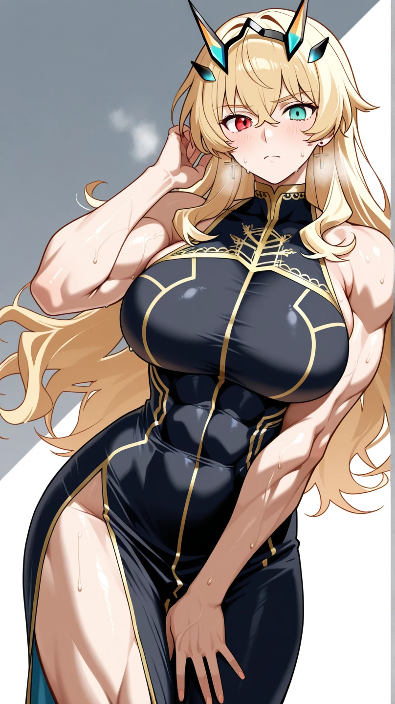 Very detailed、highest quality、Best image quality、masterpiece、8k、Anime Face、A kind smile、(Open your mouth:1.3)、Sparkling blue eyes、(Blonde semi-long hair:1.5)、(Muscles of the whole body:1.3)、(High leg:2.0)、Thigh belt、(カルバンクラインのHigh legTバック:1.7)、(Upper body close-up:1.5)、(SFW Giant)、(Thick body:1.3)