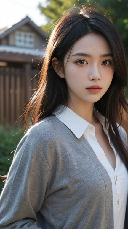 Close up portrait of woman walking in park in uniform、Japan Person Model、Young Sensual Gravure Idol、Young cute gravure idol、Realistic Young Gravure Idol、Realistic sensual gravure idol、Young gravure idols、sophisticated gravure idol、奈良美智、Young skinny gravure...