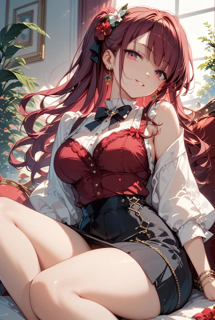 (Daisaku), (Need), (Super meticulous), (full bodyesbian: 1.2), (soio), a small girl with small breasts, with red hair and red eyes, with a well-shaped small body,