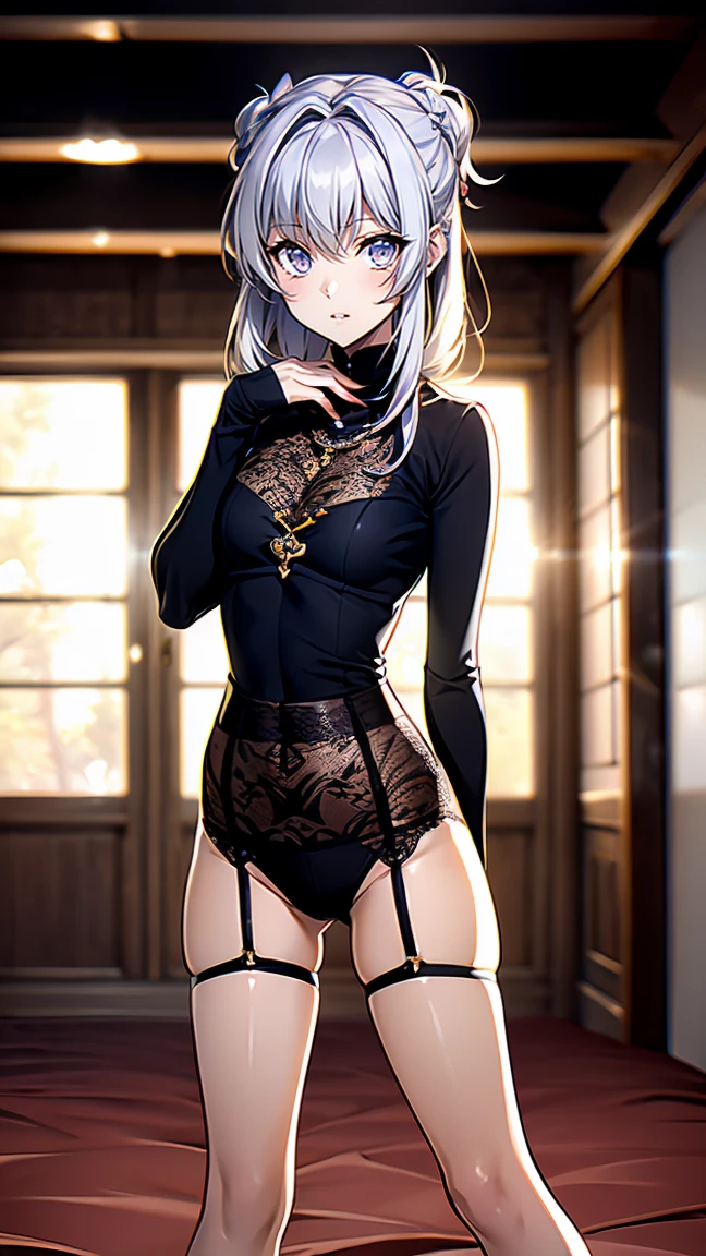 (Photorealistic:1.8, Highest quality:1.8,8K Masterpiece:1.8、Super detailed、Ultra-high resolution、Detailed Background)、((Flat Color))、((colorful))、Multicolored lighting、((Floating colorful water))、Blue background、
Bound Queen、Squat with your legs apart、Back?rAngle、Random Pause、(Chained、Golden Chain、Chained to the body、Chained first round、handcuffs)、Random Sexy Poses、Turn around、
(Medium Hair、Silver Hair、hair ornaments、choker)、(bondage、Mini Dress、choker、Knee-high stockings、garter belt、White biting panties)、Beautiful hip line、TWICE's Tzuyu' on pause、Beautiful blue eyes、(A rich expression、smile)