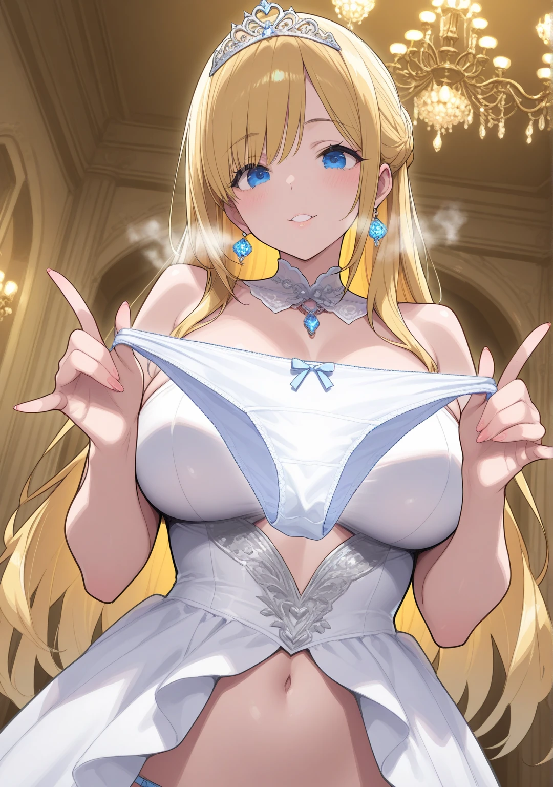 ((Best quality, 8K, Masterpiece: 1.4)),((Amazing detail: 1.3)),((illustration,big breasts,: 1.2)),((high resolution: 1.1)),(Blue Archive),1girl,ichinose asuna,halo on the head,sexy Maid attire,Long bangs,((gold long hair)),evil smile,blush, half-closed eyes,cyan eyes,sexy,grin,extremely detailed,delicate,delicate face,anime style,depth of field,